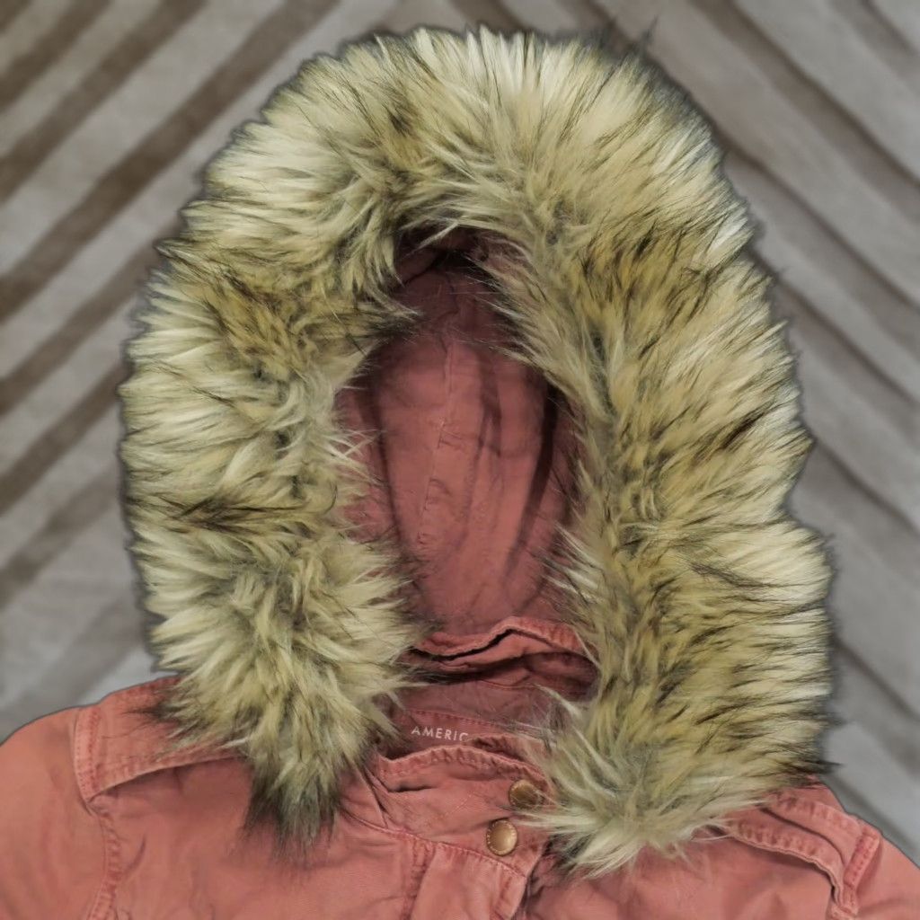 American Eagle Outfitters VINTAGE American Eagle Outfitters Jacket Womens M Pink Canvas Long Sleeve Faux Fur Trimmed Hood Button Lined Grunge Basic Jacket Casual Workwear Size M / US 6-8 / IT 42-44 - 1 Thumbnail
