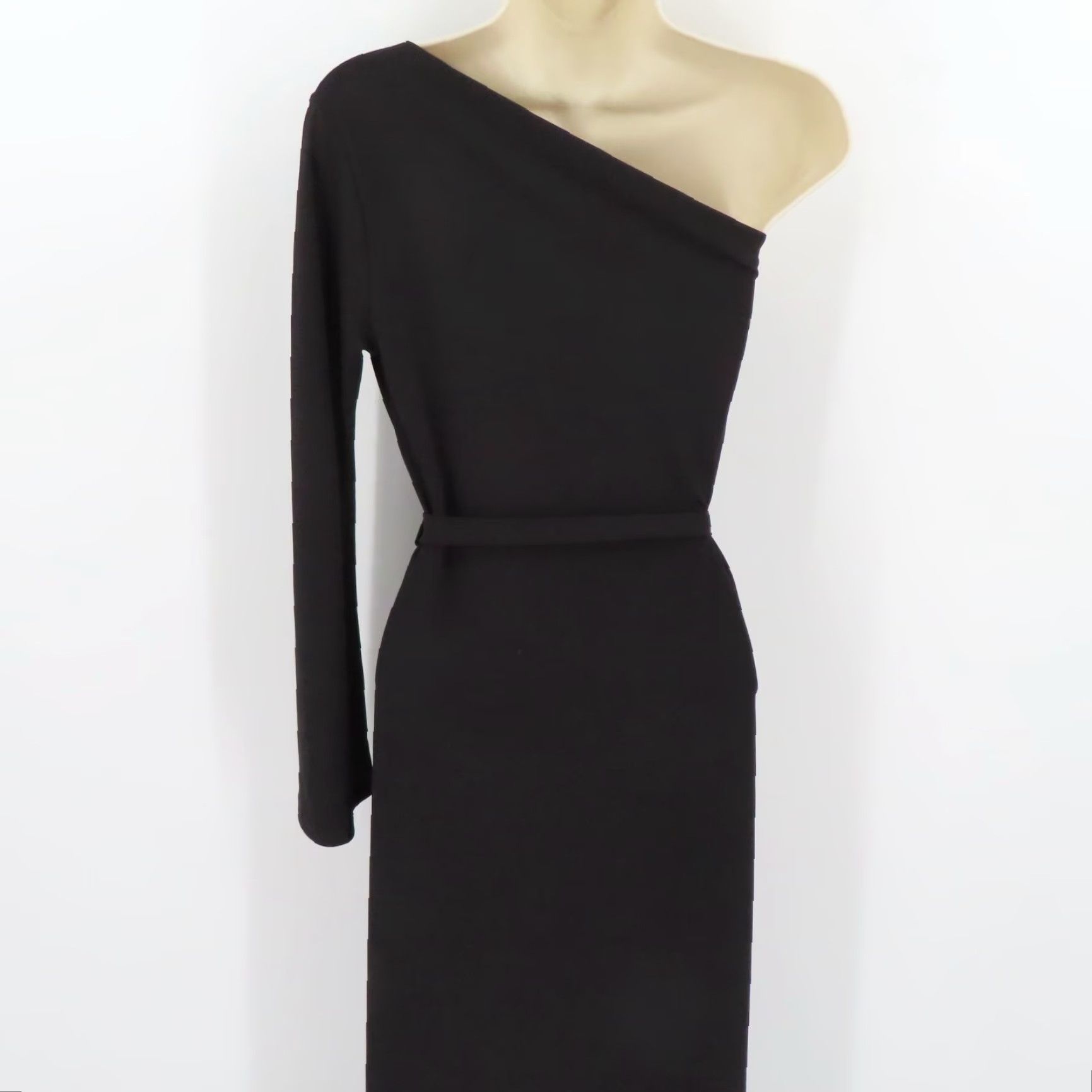 Vintage Ariella Womens Small Solid Black One Shoulder Long Sleeve Maxi Dress Slit Belted Size S / US 4 / IT 40 - 5 Thumbnail