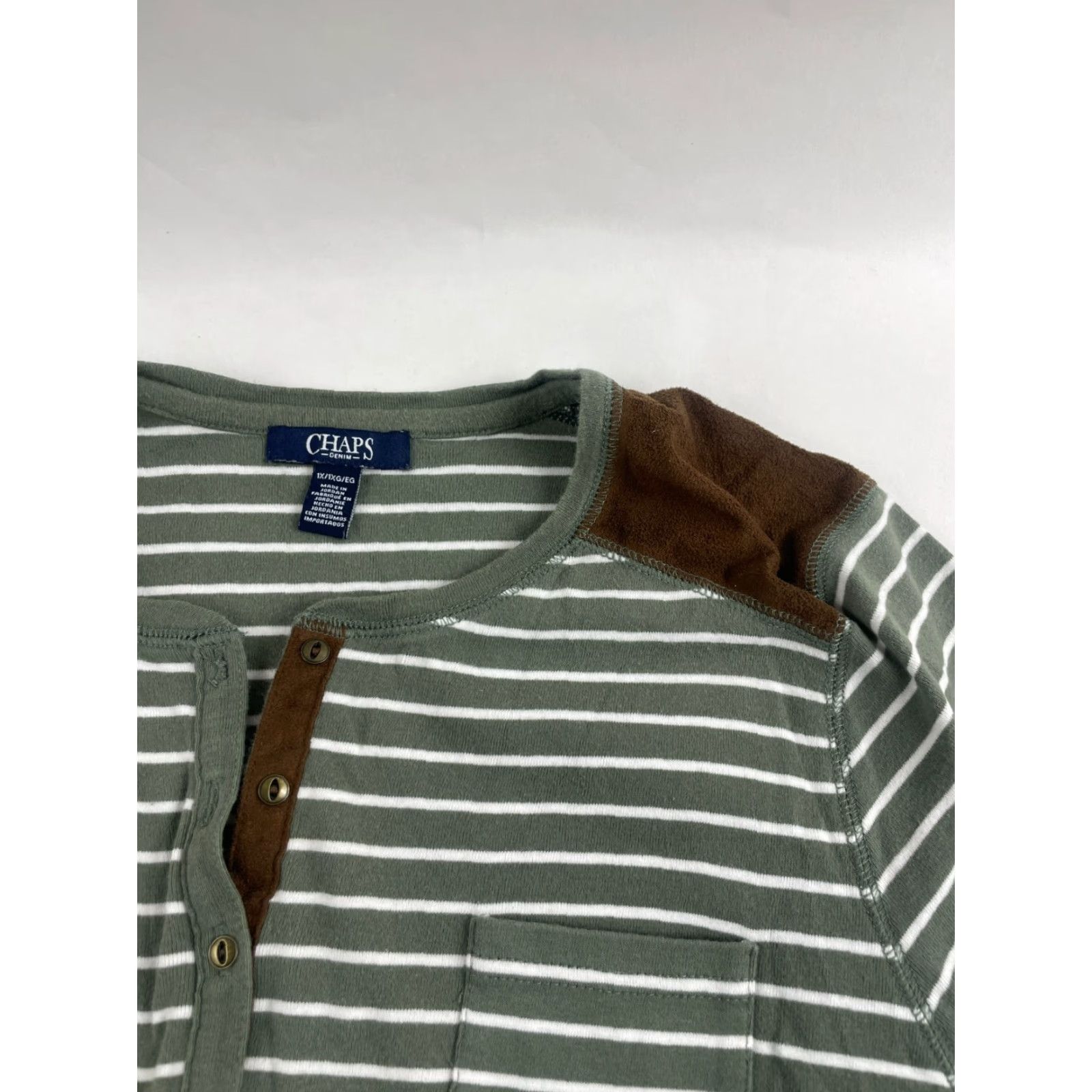 Chaps Chaps Shirt Women's 1X White Green Striped Faux Suede Henley 3/4 Sleeve T-Shirt Modern Casual Mens? Size XL / US 12-14 / IT 48-50 - 5 Thumbnail