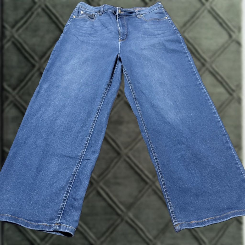 Jones New York VINTAGE Jones New York Lexington Wide-Leg Crop Jeans Women's Blue Denim High Rise - 14 Size 36" / US 14 / IT 50 - 1 Thumbnail