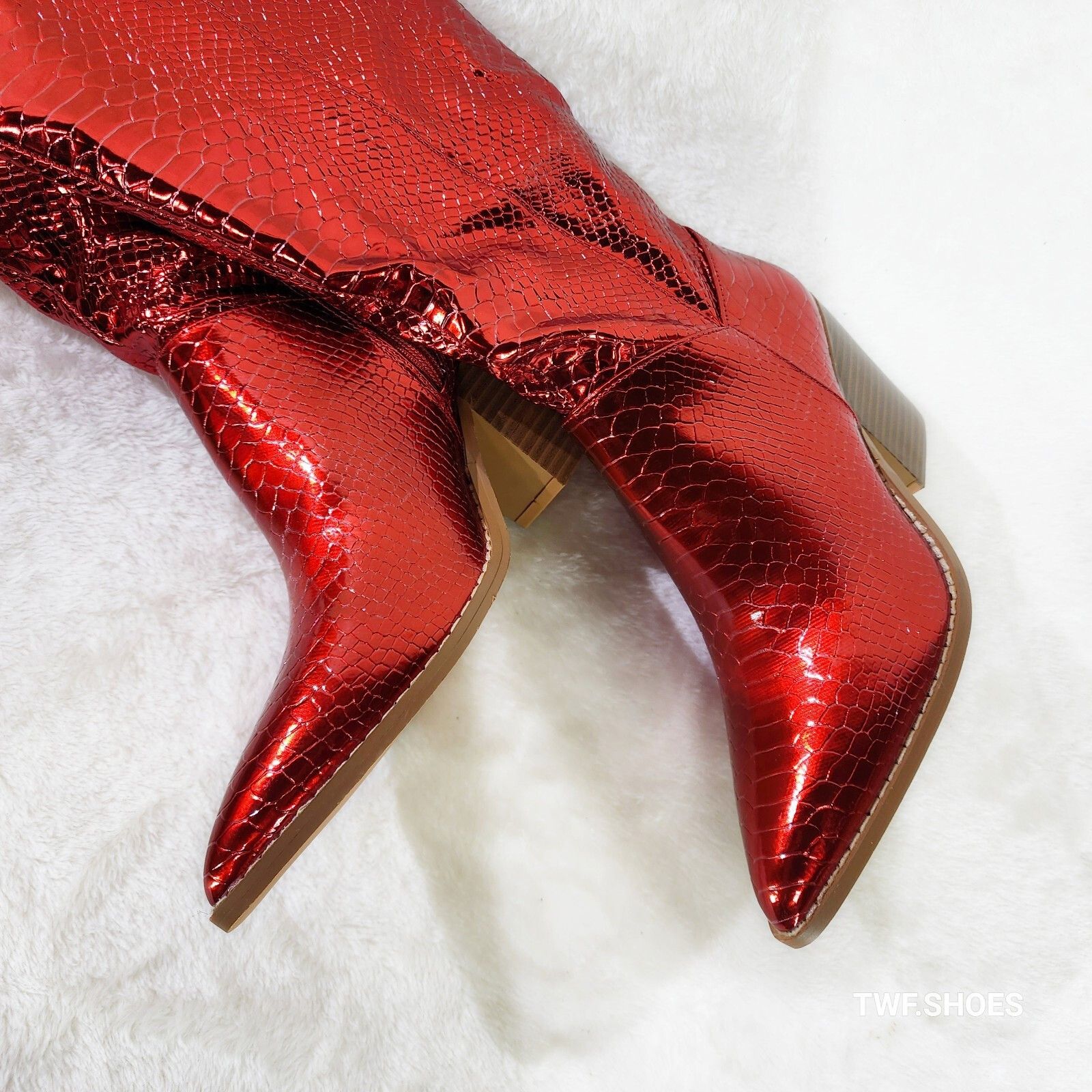 Other Static Cowboy Gloss Metallic Snake Knee High Western Cowgirl Size US 9 / IT 39 - 8 Thumbnail