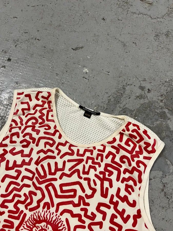 Vintage 2000s Plein Sud White & Red Contemporary Tank Top Size M / US 6-8 / IT 42-44 - 6 Thumbnail