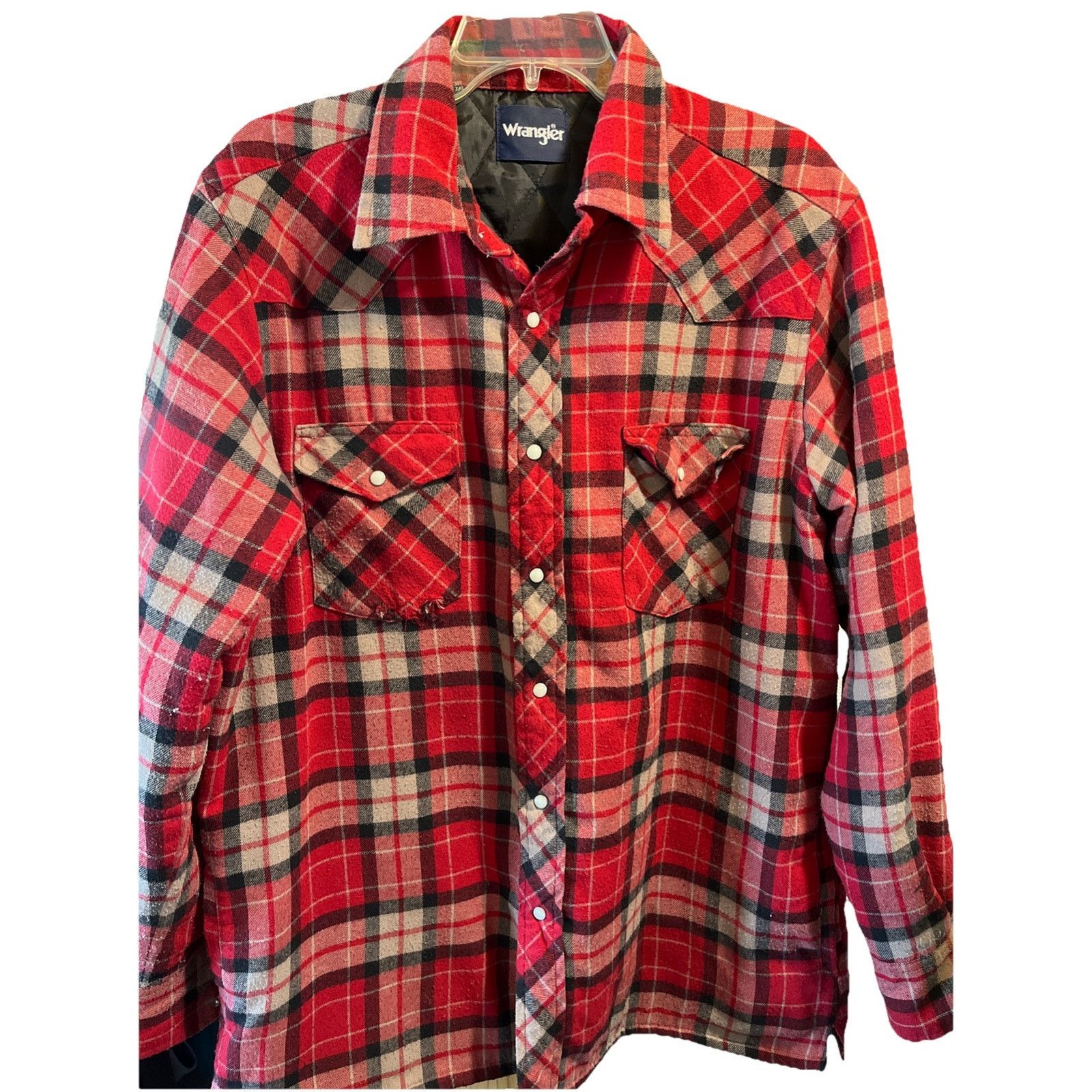 Wrangler Wrangler Men’s Large Red Pearl Snap Flannel Shirt Red Plaid Size US L / EU 52-54 / 3 - 1 Thumbnail