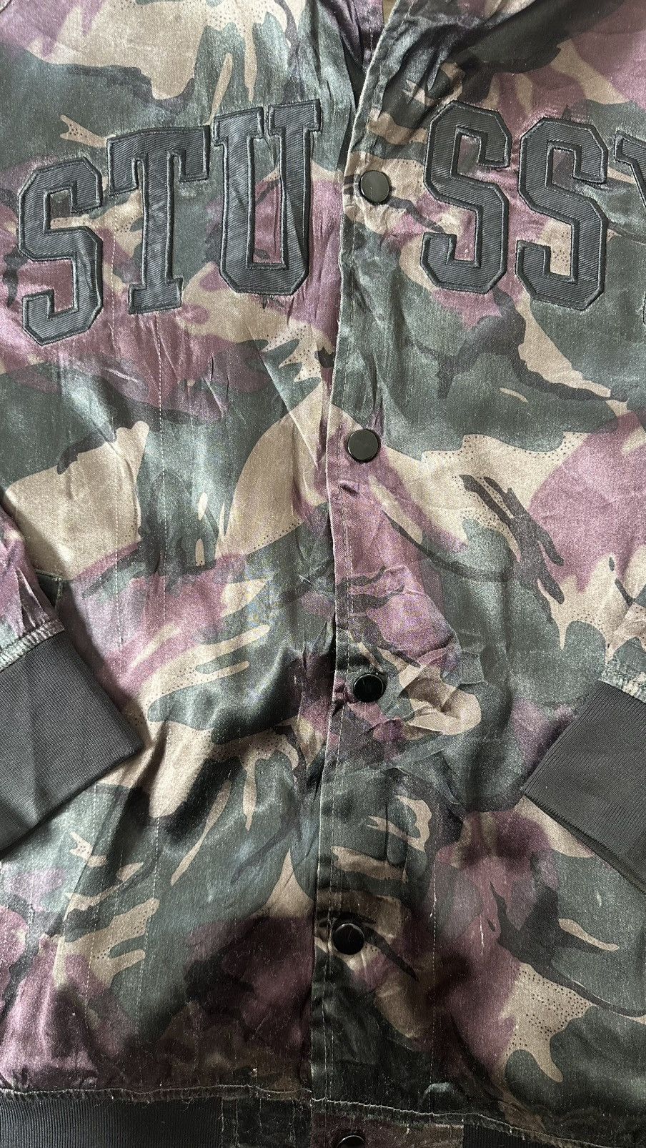 Stussy VINTAGE STUSSY WINE CAMO SATIN BOMBER JACKET Size US XL / EU 56 / 4 - 3 Thumbnail
