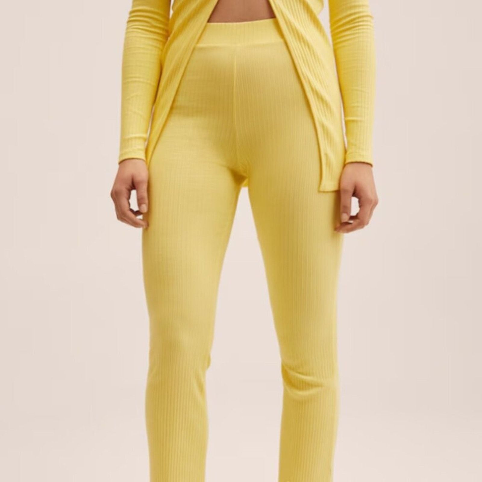 Mango Mango MNG Side Slit Knit Pants Yellow NWT Large Size 34" / US 12 / IT 48 - 2 Thumbnail