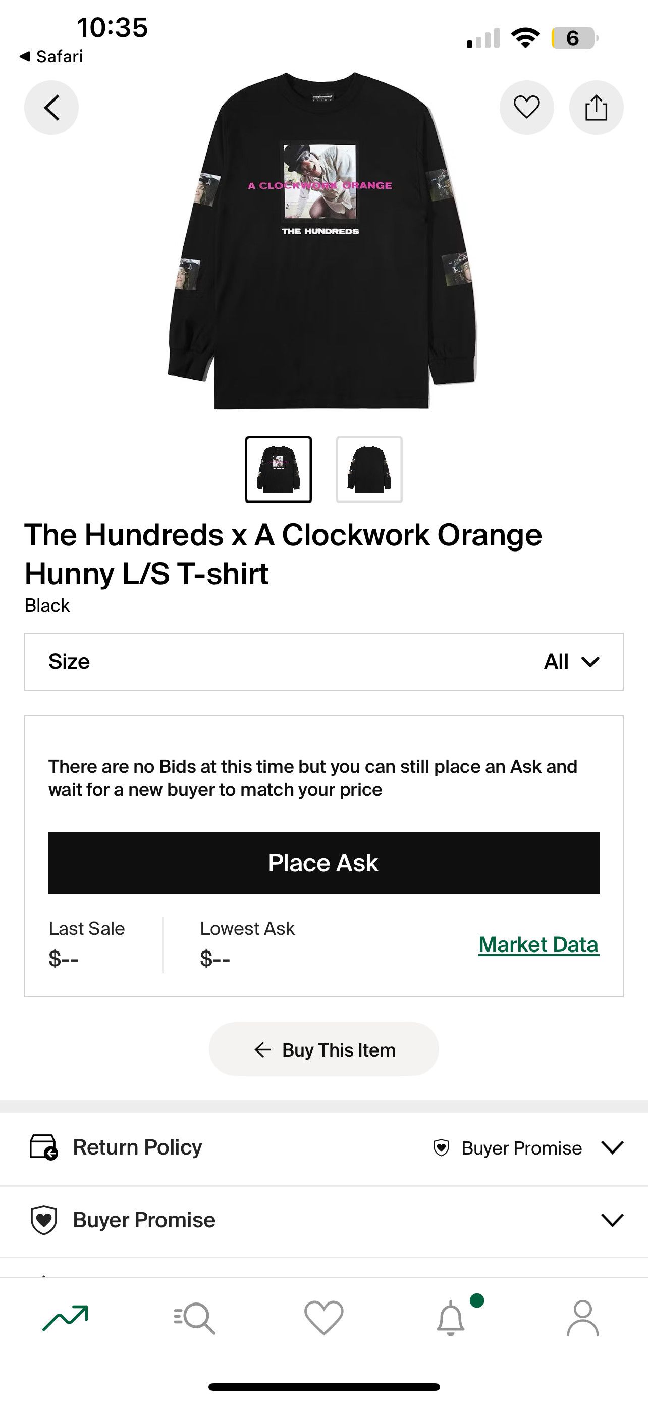 The Hundreds The Hundreds x A Clockwork Orange Hunny L/S T-Shirt - Black Size US S / EU 44-46 / 1 - 1 Thumbnail