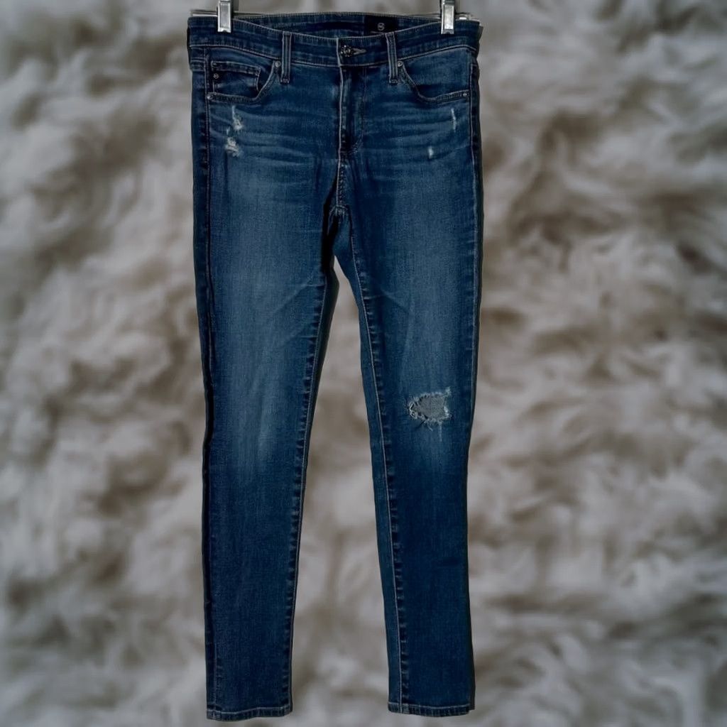 Vintage AG Adriano Goldschmied The Legging Ankle Skinny Jeans Blue Distressed 26R Womens Jeans 5-Pocket Stretch Cotton Blend Zip Button" Size 26" / US 2 / IT 38 - 1 Thumbnail