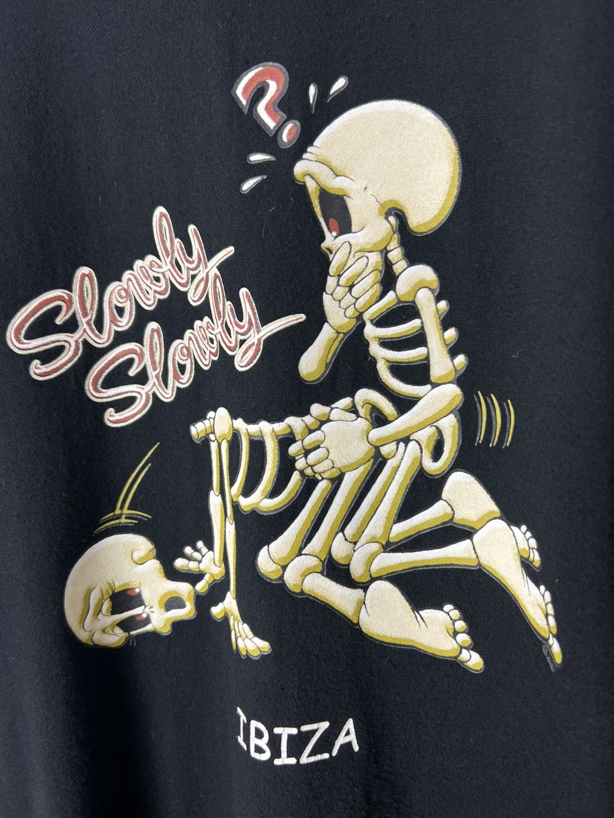 Band Tees × Vintage Ibiza Skeleton Sex “Slowly” Funny Graphic Print Tee Pornstar Size US XL / EU 56 / 4 - 8 Thumbnail