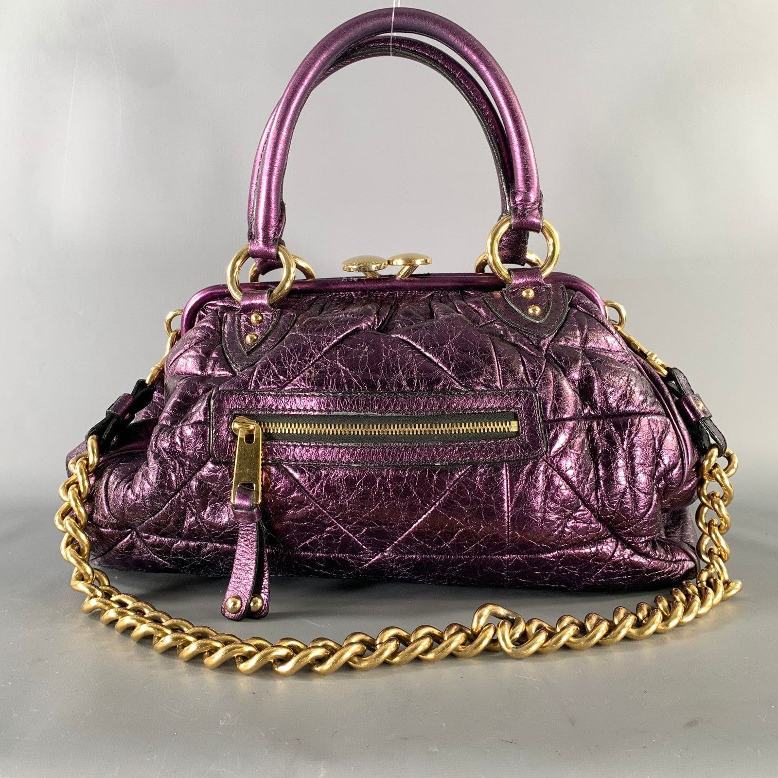 Marc Jacobs MARC JACOBS Purple Metallic Quilted Leather Satchel Size ONE SIZE - 4 Thumbnail