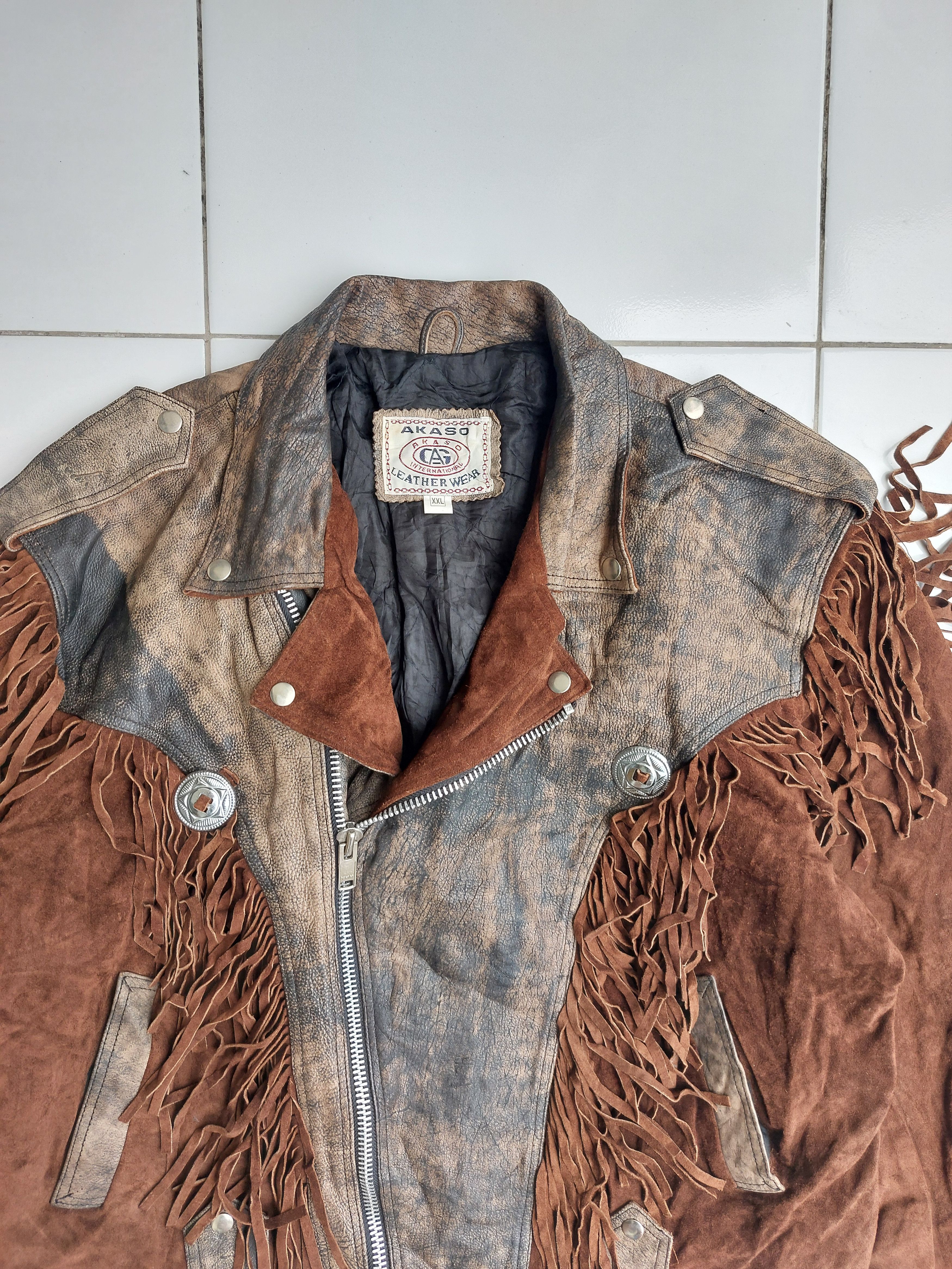 Vintage Akaso Vintage Fringed Leather Jacket Double Breasted Size US XL / EU 56 / 4 - 3 Thumbnail