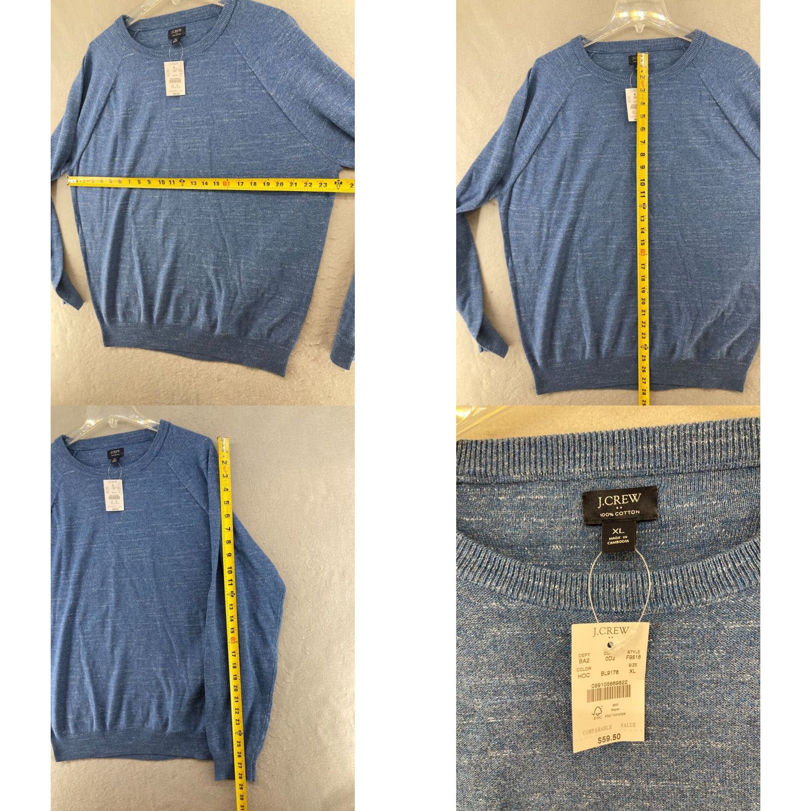 J.Crew Mens J Crew Sweater Blue Cotton XL Extra Large Size US XL / EU 56 / 4 - 2 Thumbnail