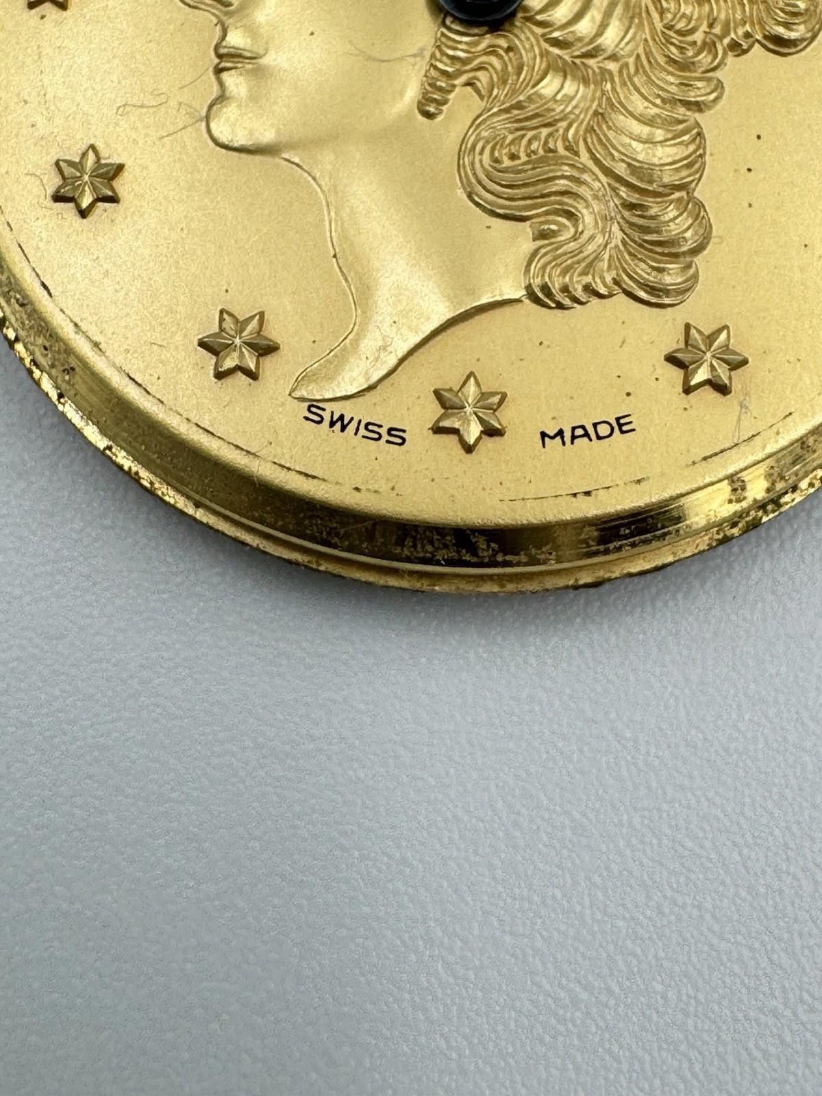 Bluer Denim Buler Swiss Coin-Style Dial Watch Liberty Motif Rare 60s Size ONE SIZE - 8 Thumbnail