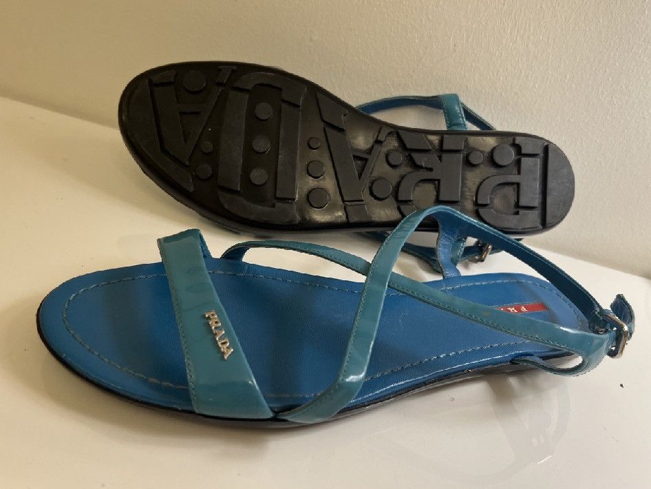 Prada Prada Turquoise Patent Leather Sandals Size US 11.5 / IT 41.5 - 7 Thumbnail