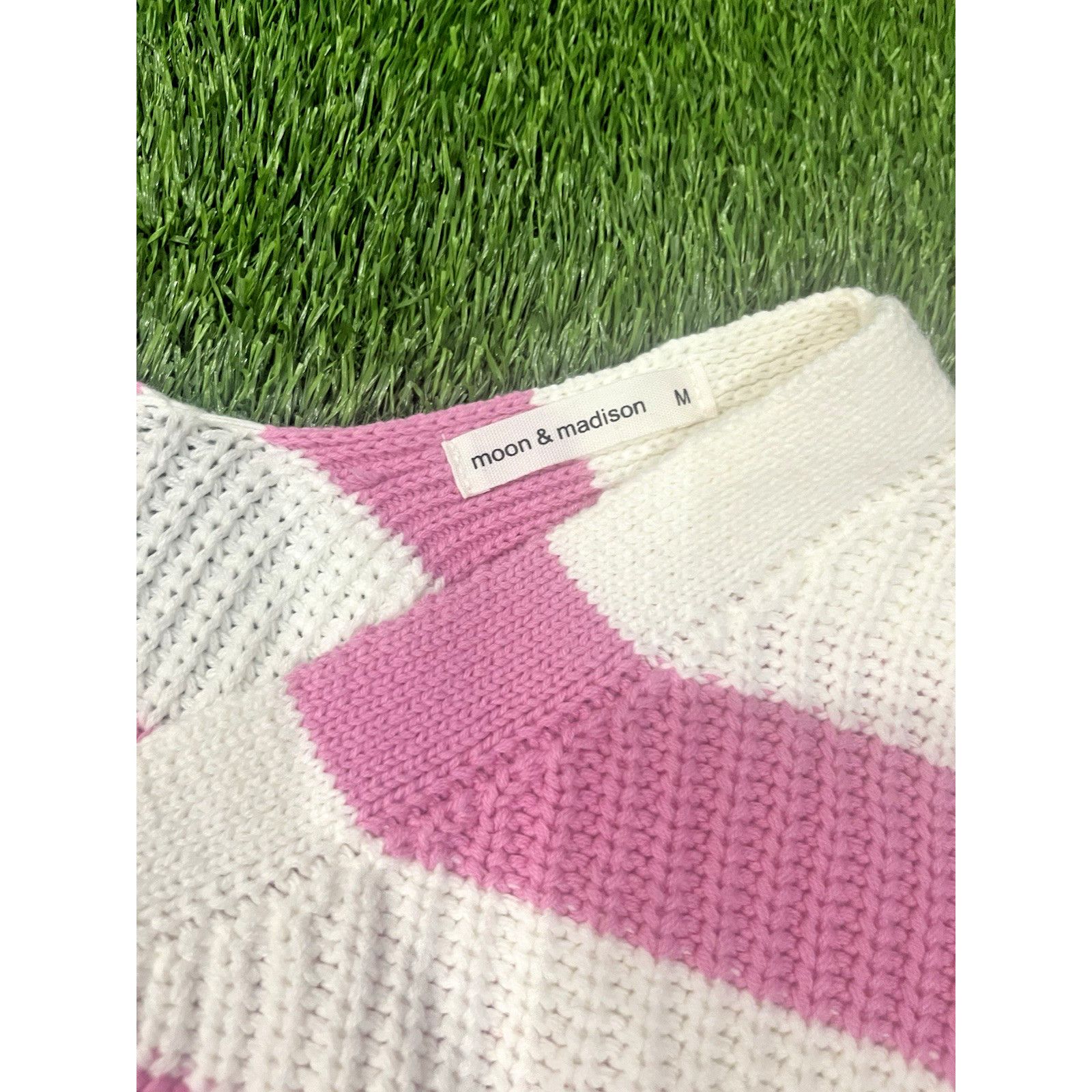 Anthropologie MOON & MADISON Cardigan Sweater Women Stripe Pink MEDIUM Size M / US 6-8 / IT 42-44 - 4 Thumbnail