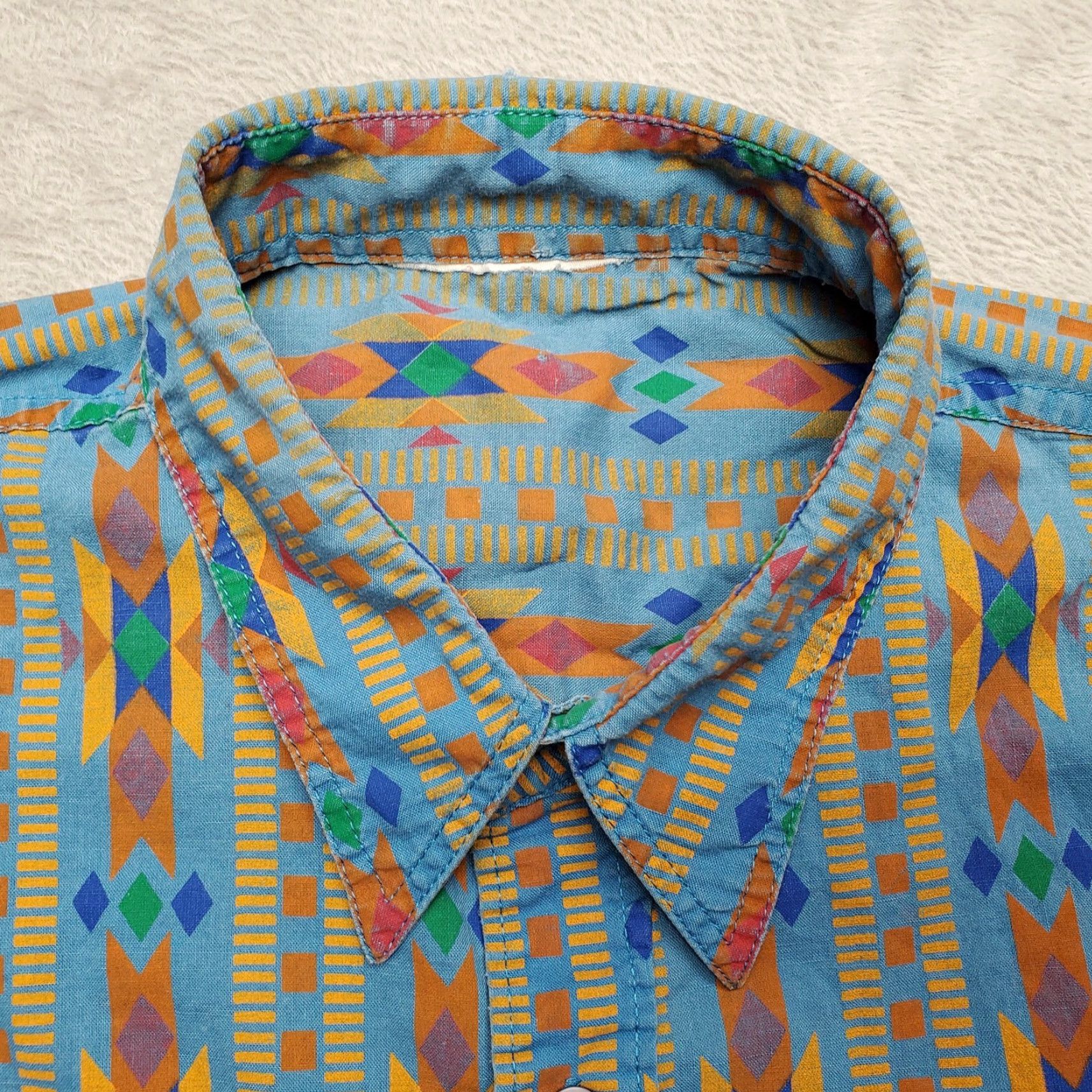 Vintage VINTAGE Shirt Mens Medium Turquoise Orange Blue Aztec Southwestern Cowboy Casual Size US XL / EU 56 / 4 - 2 Thumbnail