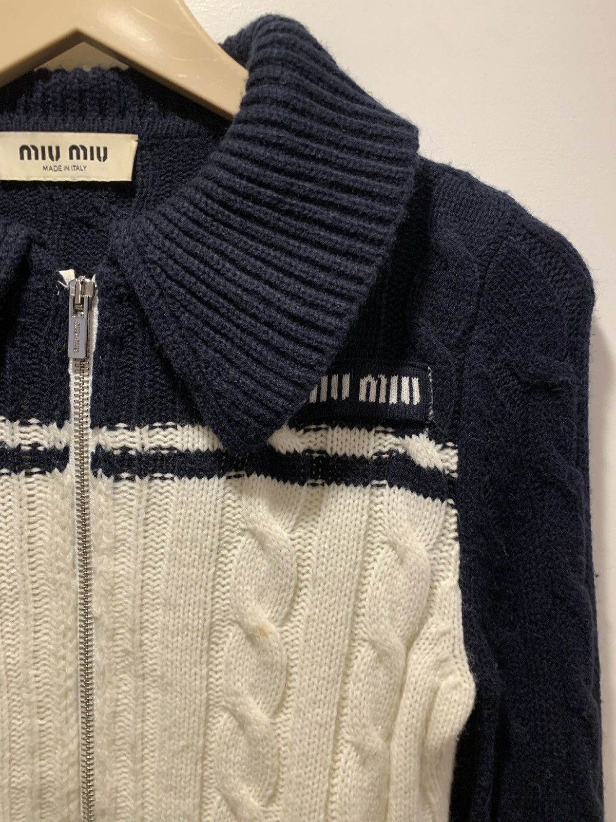 Miu Miu MIU MIU Cable-Knit Wool-Blend Zip Cardigan Size XS / US 0-2 / IT 36-38 - 7 Thumbnail