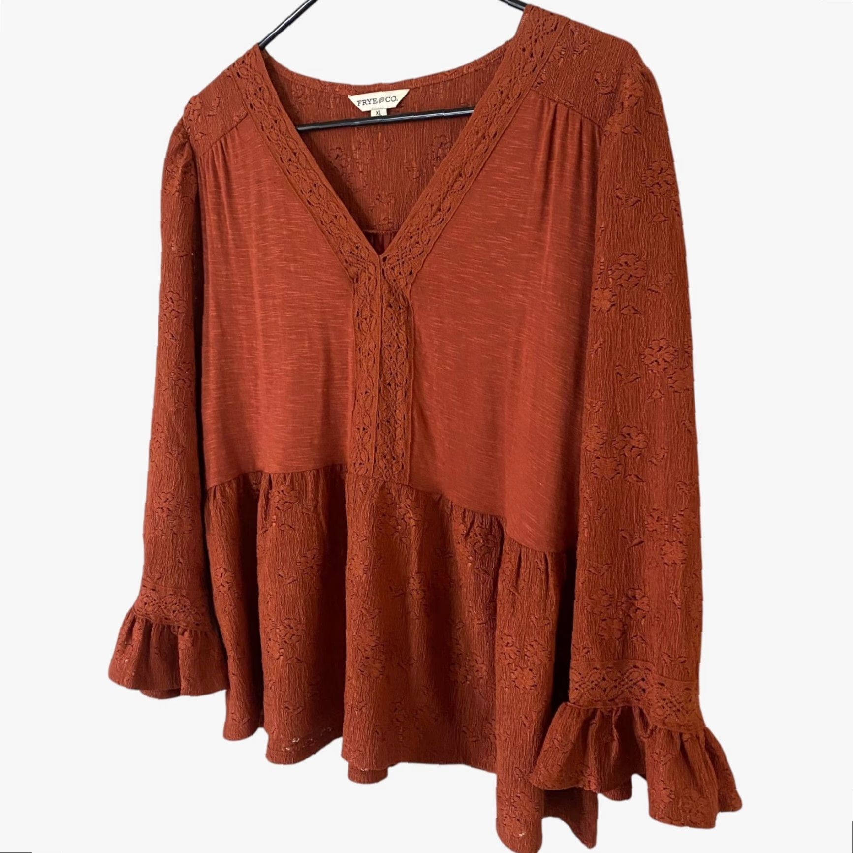 Frye Frye And Co. Blouse V-Neck 3/4 Sleeve Bohemian Lace Flutter Orange XL Womens Size XL / US 12-14 / IT 48-50 - 2 Thumbnail