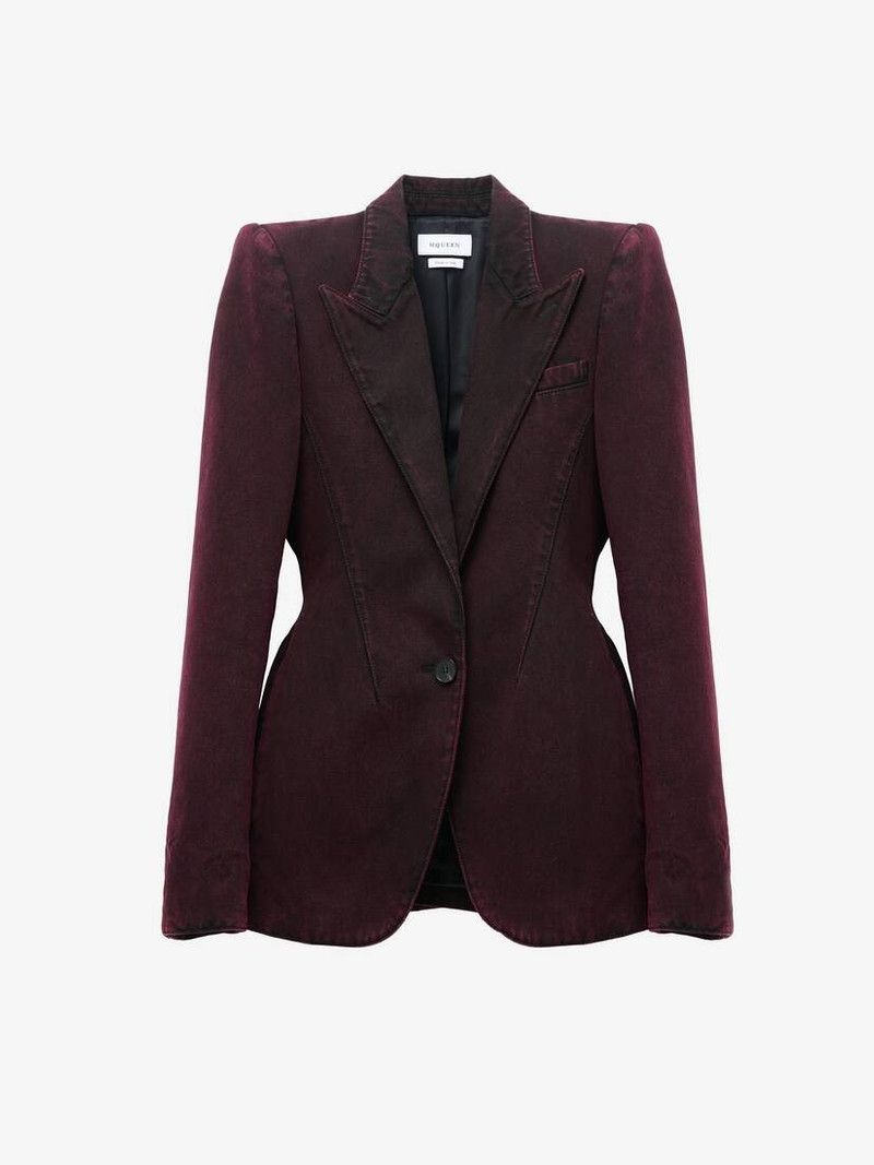 o1srvl11e0226 Single Breast Denim Jacket In Bordeaux