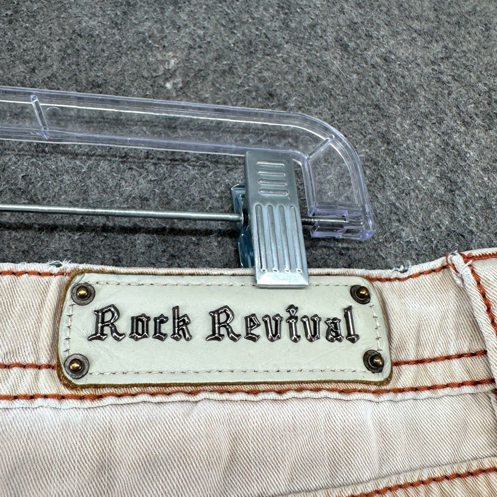 Vintage Rock Revival Pants Mens 30x27 Beige Cargo Straight Leg Regular Fit Thick Stitch Cotton Canvas Size US 30 / EU 46 - 7 Thumbnail