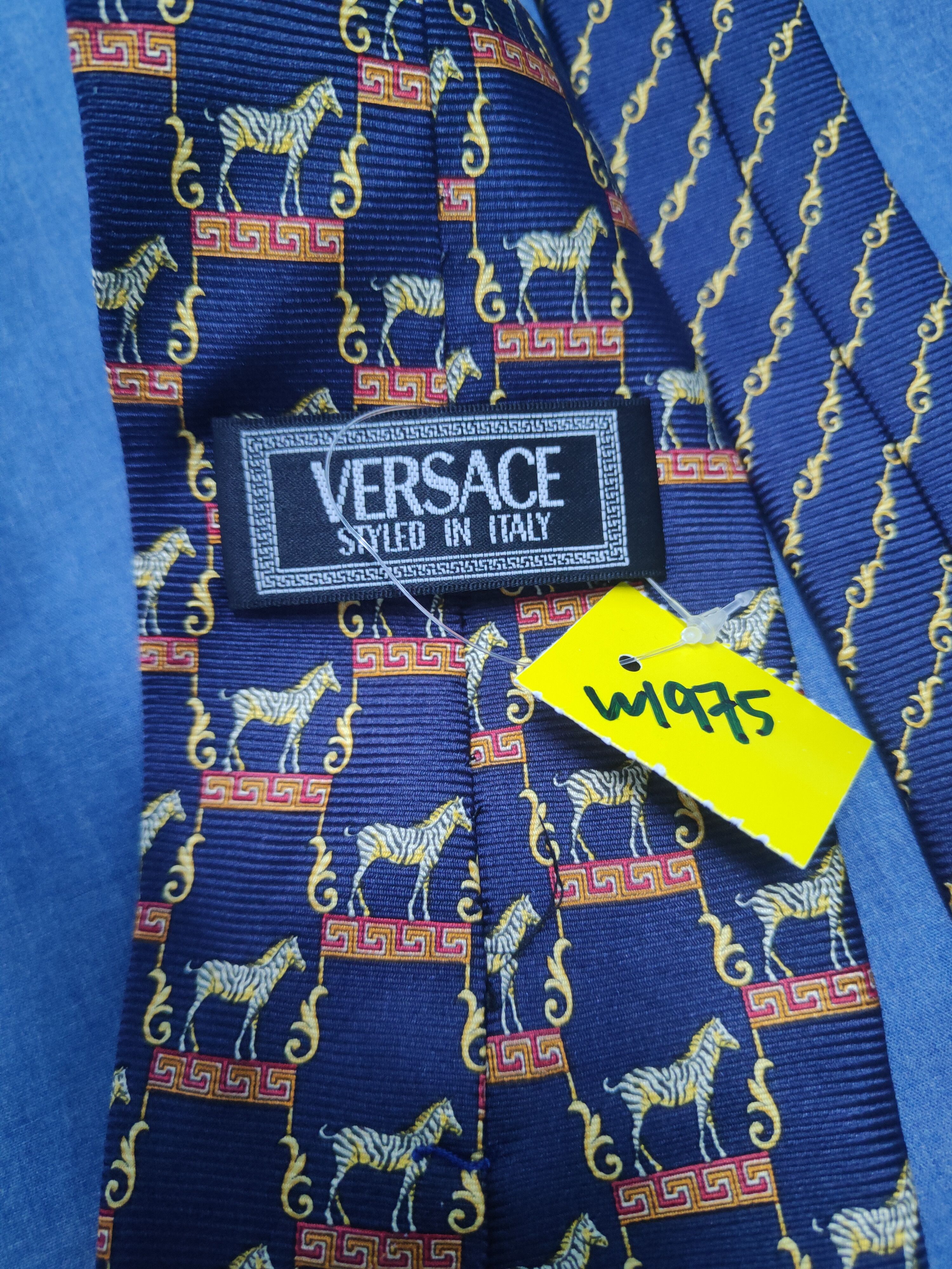 Versace × Vintage Versace silk Navy Zebra Ties #W1975 Size ONE SIZE - 10 Thumbnail