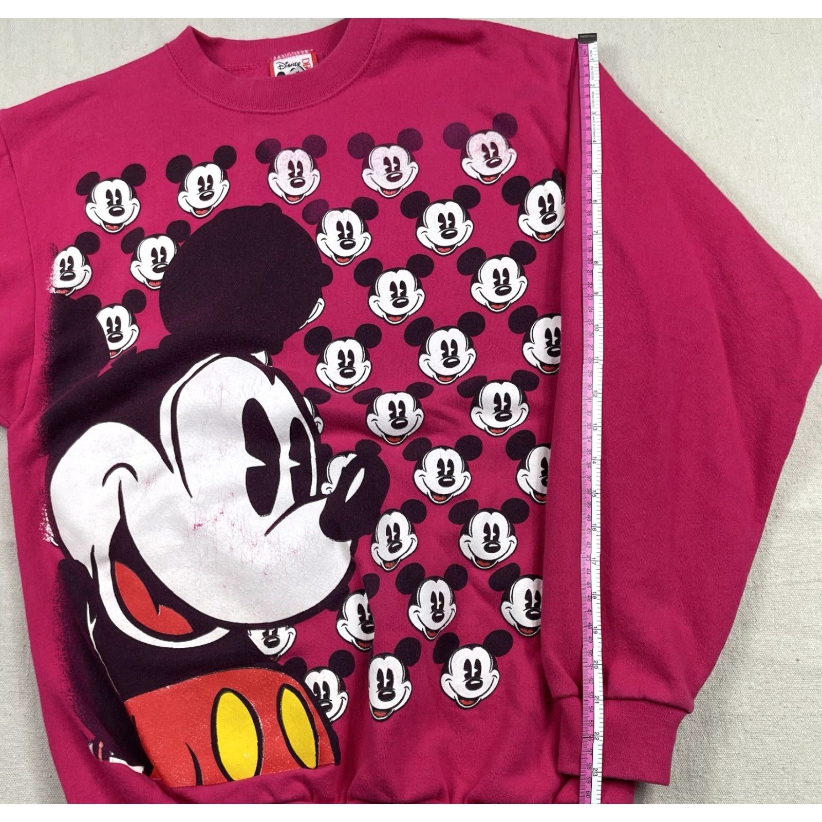 Disney VINTAGE Disney Mickey Face All Over Print Crewneck Sweatshirt - Size L (Adult) Pink, 90s Cartoon Logo, Unisex, Pullover, Cotton Blend, Fleece, USA Size US L / EU 52-54 / 3 - 6 Thumbnail