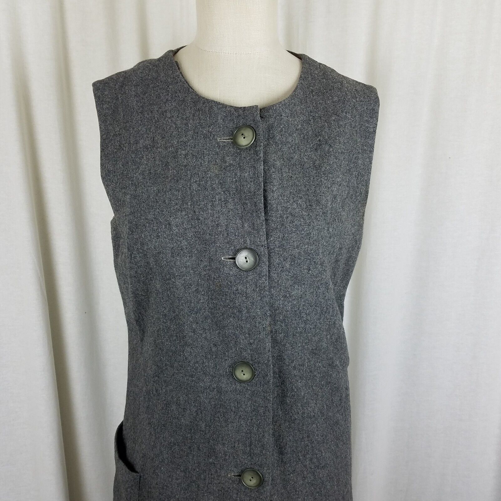 Handmade Vtg Handmade 1950s Wool Tweed Button Mod Dress M L Charcoal Size M / US 6-8 / IT 42-44 - 2 Thumbnail