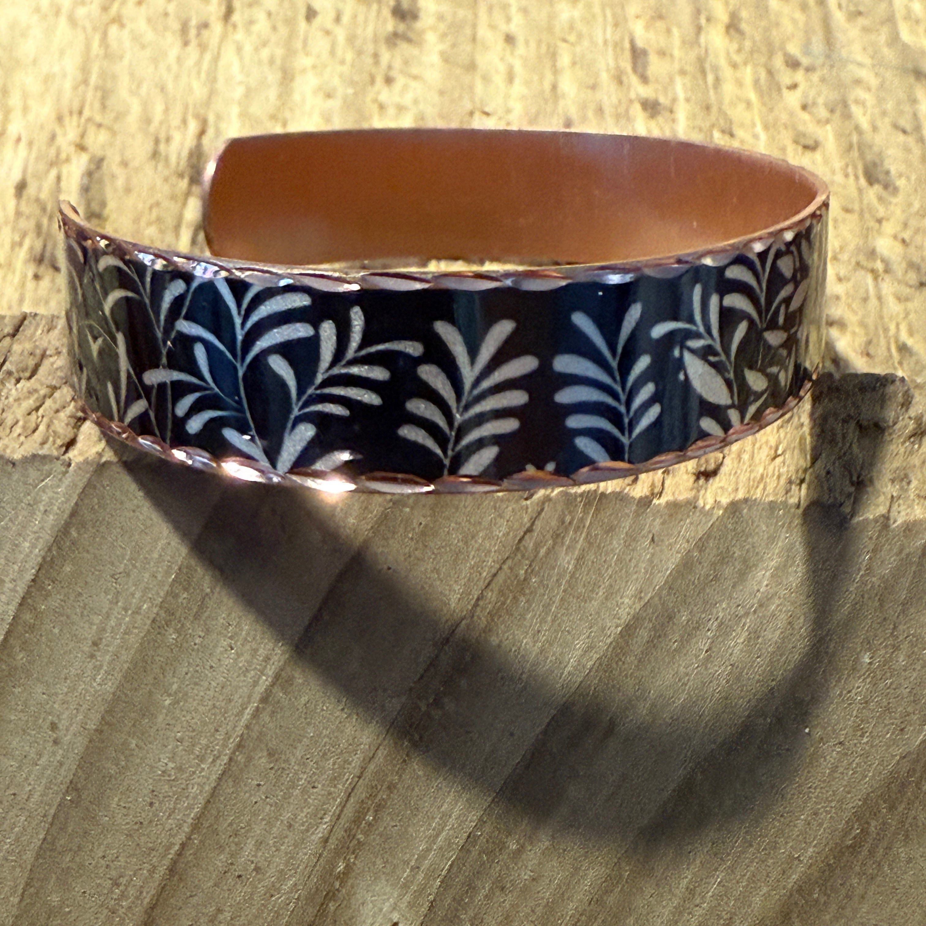 Other Handcrafted Copper Black Diamond Floral Narrow Cuff Bracelet Size ONE SIZE - 4 Thumbnail