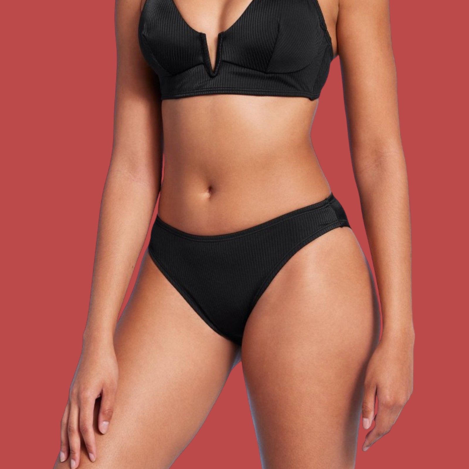 Other Shade & Shore - Women's Ribbed Hipster Cheeky Bikini Bottom Size ONE SIZE - 1 Thumbnail