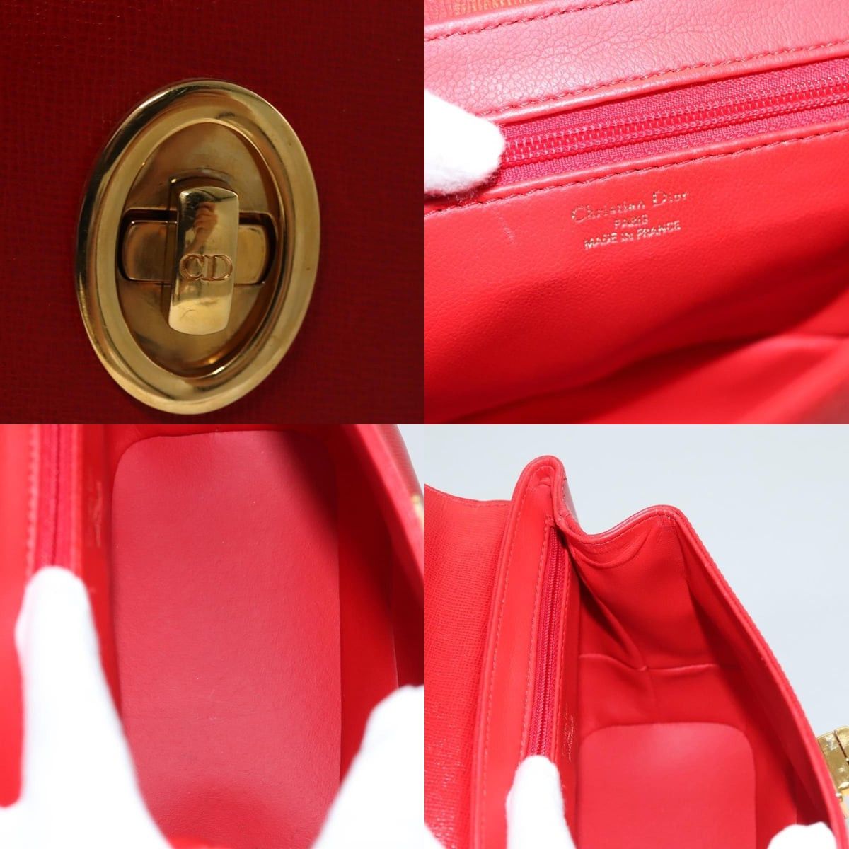Dior DIOR Hand Bag Leather Red Gold Size ONE SIZE - 11 Thumbnail