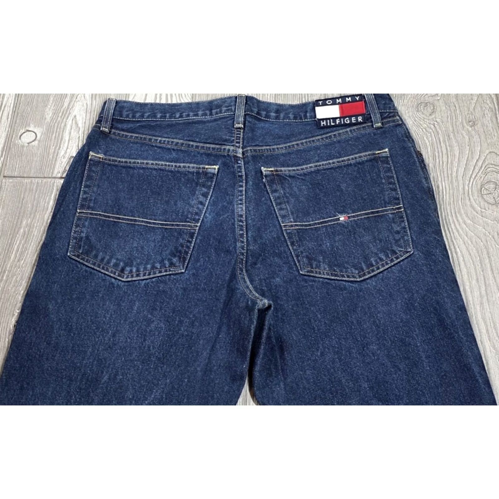 Tommy Hilfiger VTG Tommy Hilfiger Jeans Wide Leg Mens 34x32 Dark Flag 90s Grunge Hip Hop Jeans Boys? Size US 34 / EU 50 - 7 Thumbnail