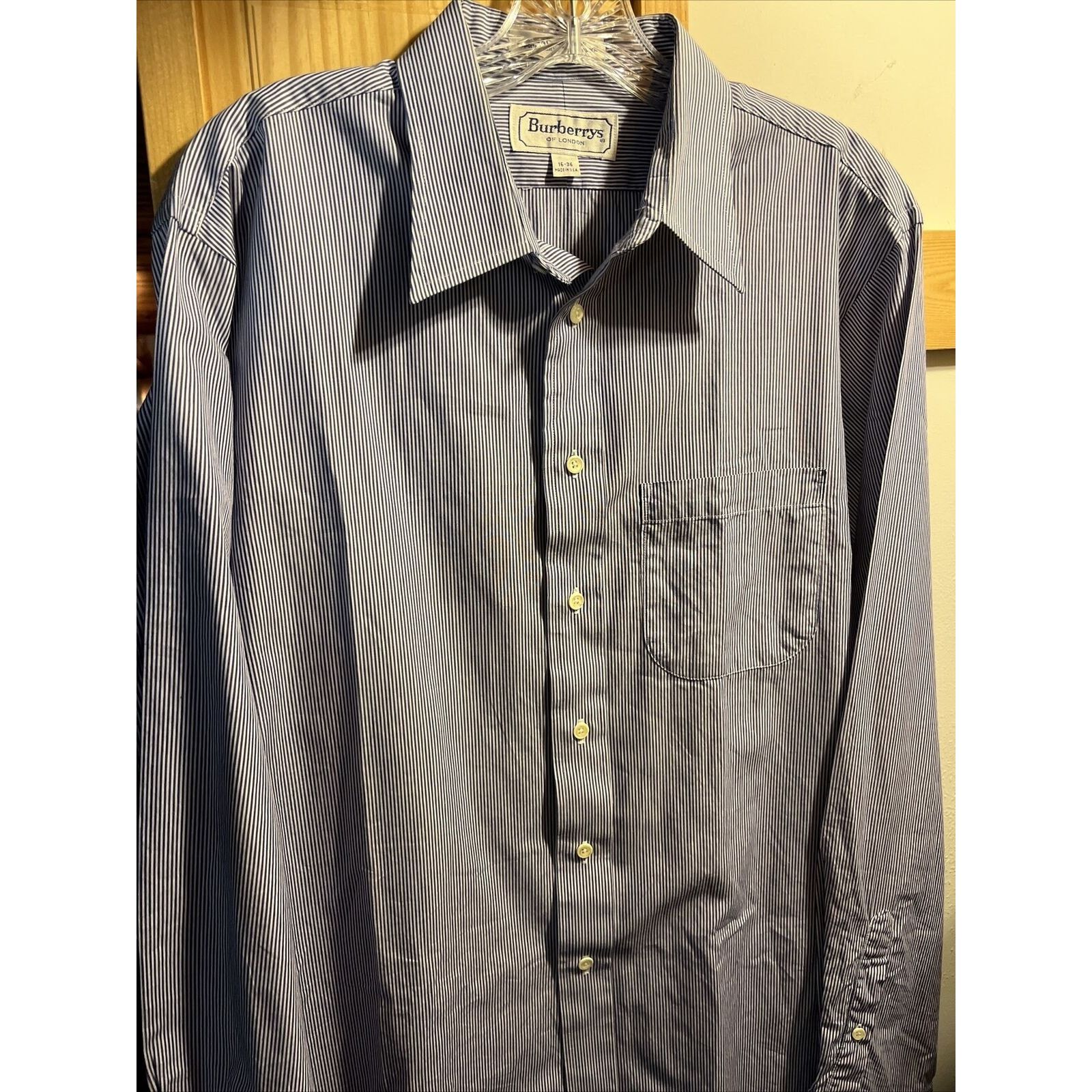Burberry Burberrys Men’s 16 36 Blue White Striped Button Cotton Shirt Size US XL / EU 56 / 4 - 2 Thumbnail