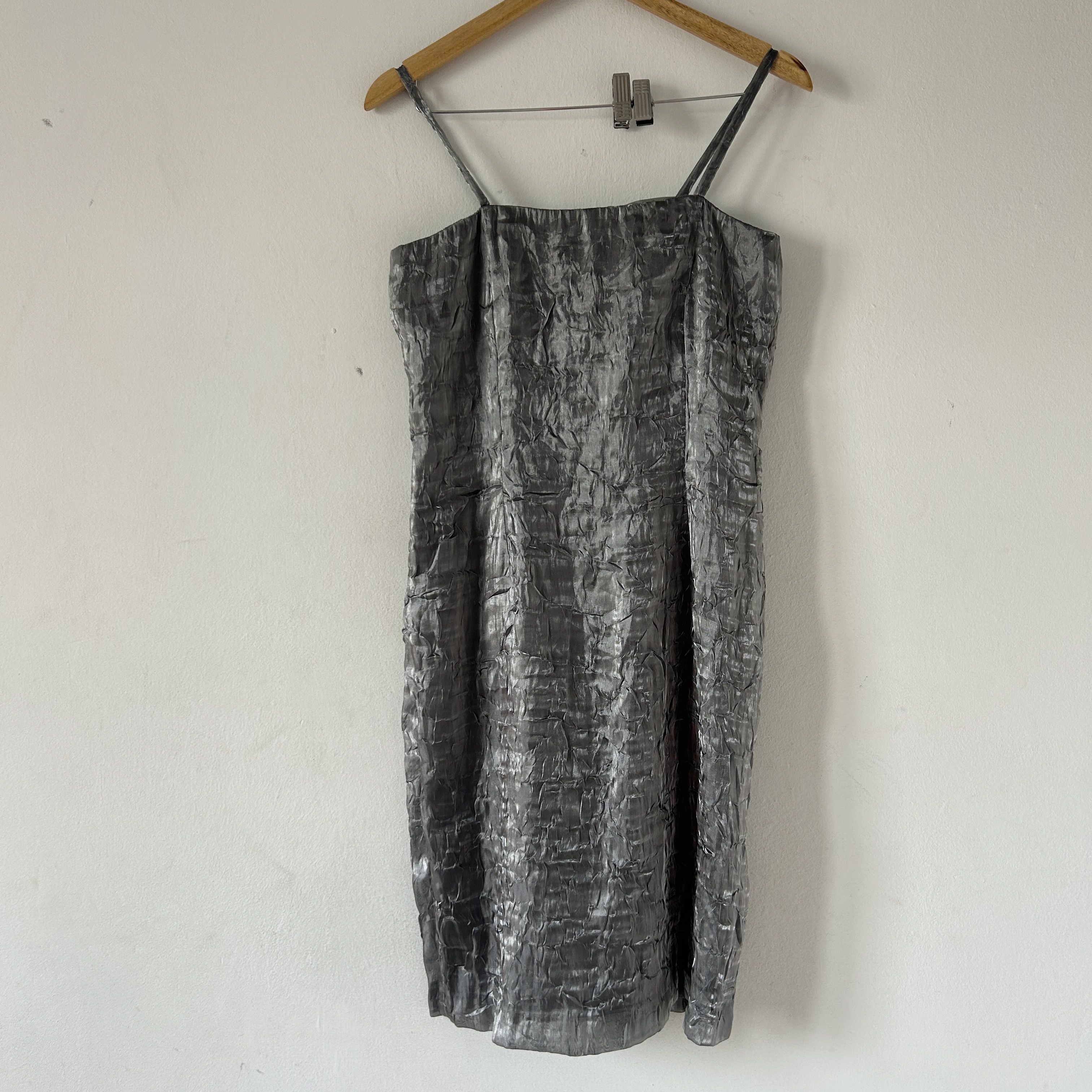 Vintage Vintage silver crinkle raver slip dress Size S / US 4 / IT 40 - 6 Thumbnail