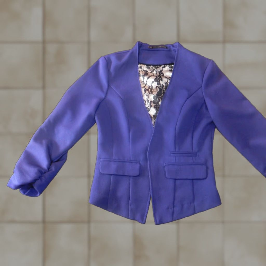 Vintage Maurices Blazer Women S Purple Knit Stretch Classic Designer Jacket Coat Mid-Length Polyester Button Size S / US 4 / IT 40 - 1 Thumbnail