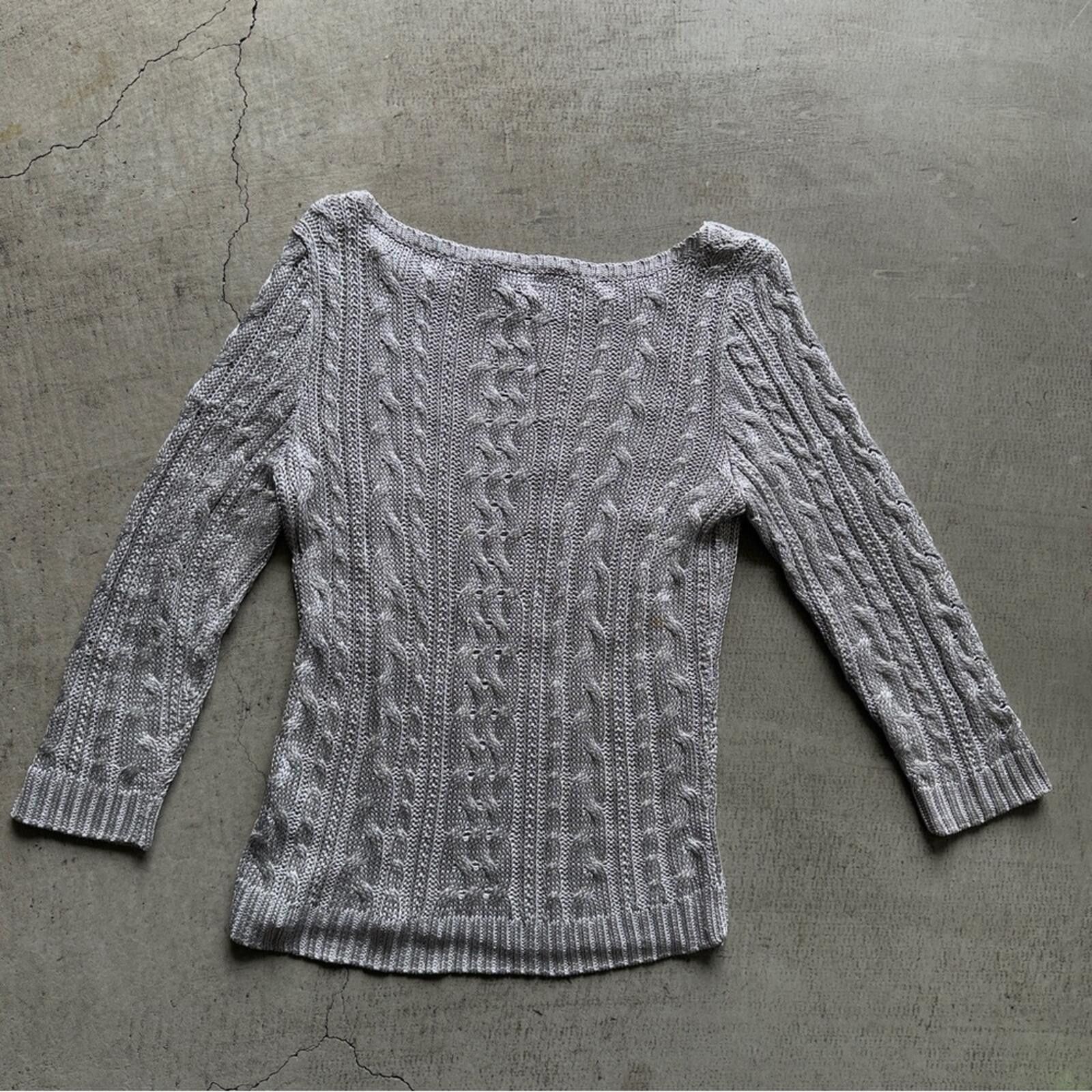 Lauren Ralph Lauren Lauren Ralph Lauren / Metallic Cable Knit Sweater / Silver Size L / US 10 / IT 46 - 2 Thumbnail