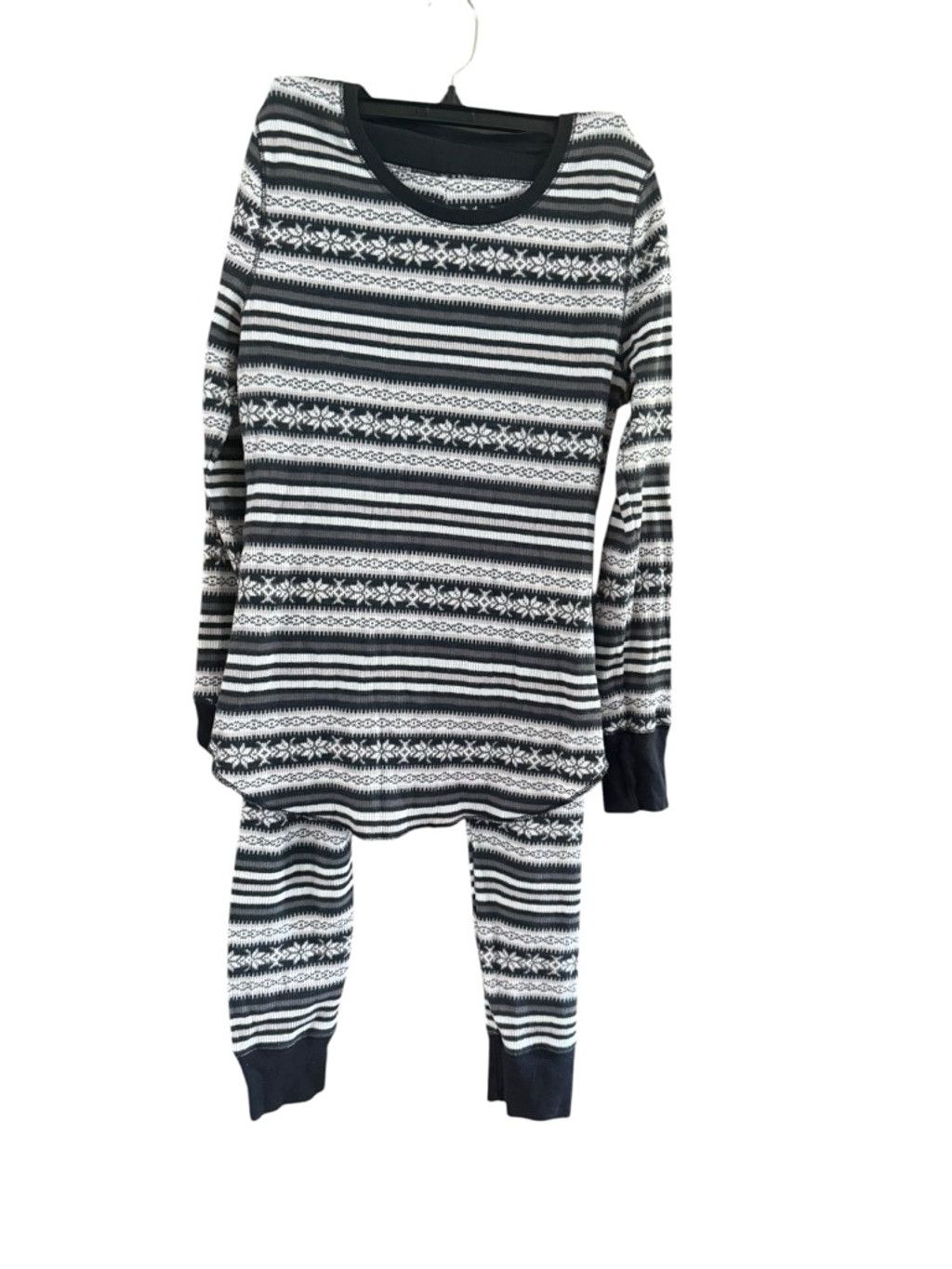 Old Navy Women's Old Navy Pajamas L Black White Fair Isle Thermal Set Size 33" - 4 Thumbnail