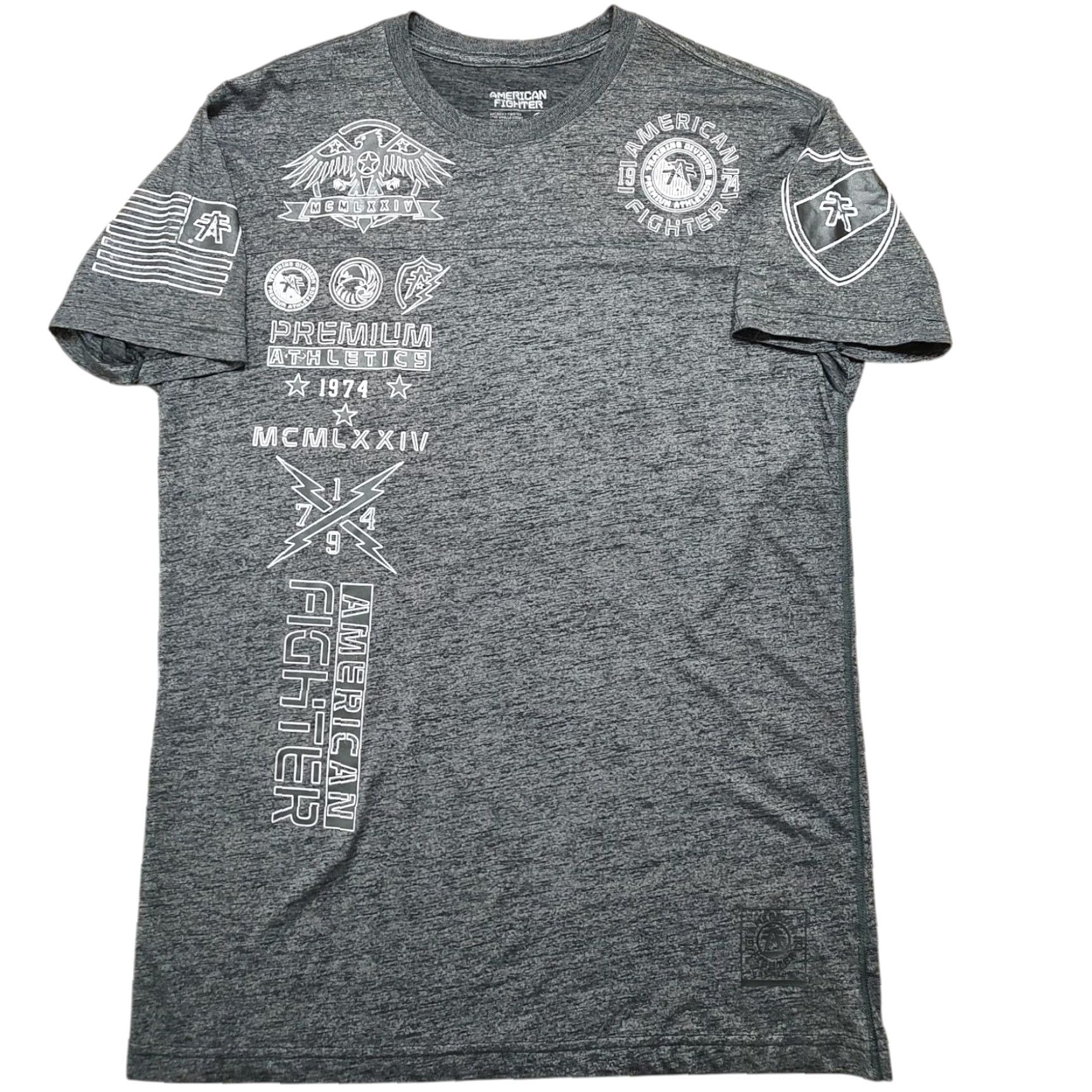 Vintage American Fighter T Shirt Mens XL Gray Logo Double-Sided Short Sleeve Crew Neck Shirt Size US XL / EU 56 / 4 - 2 Thumbnail
