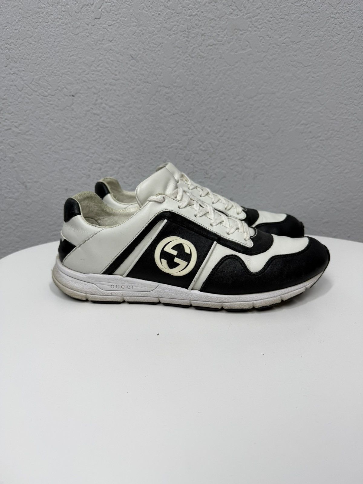 Gucci GUCCI Black White GG Logo Sneakers Shoes Low Top Leather Size US 8 / EU 41 - 8 Thumbnail
