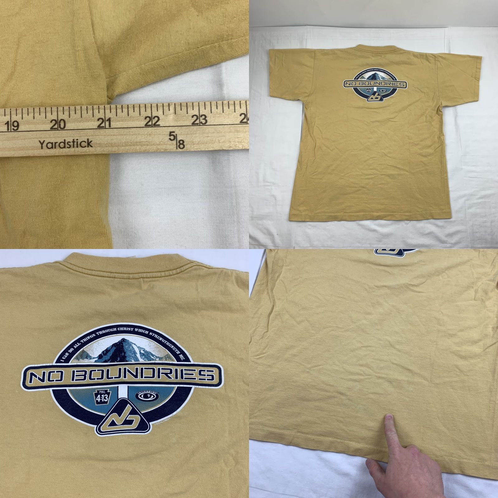 Vintage VINTAGE No Boundries Jesus T Shirt Adult Large Yellow Religion Philippians 4:13 Men L Yellow 90s Jesus Christ Shirt Size US L / EU 52-54 / 3 - 8 Thumbnail