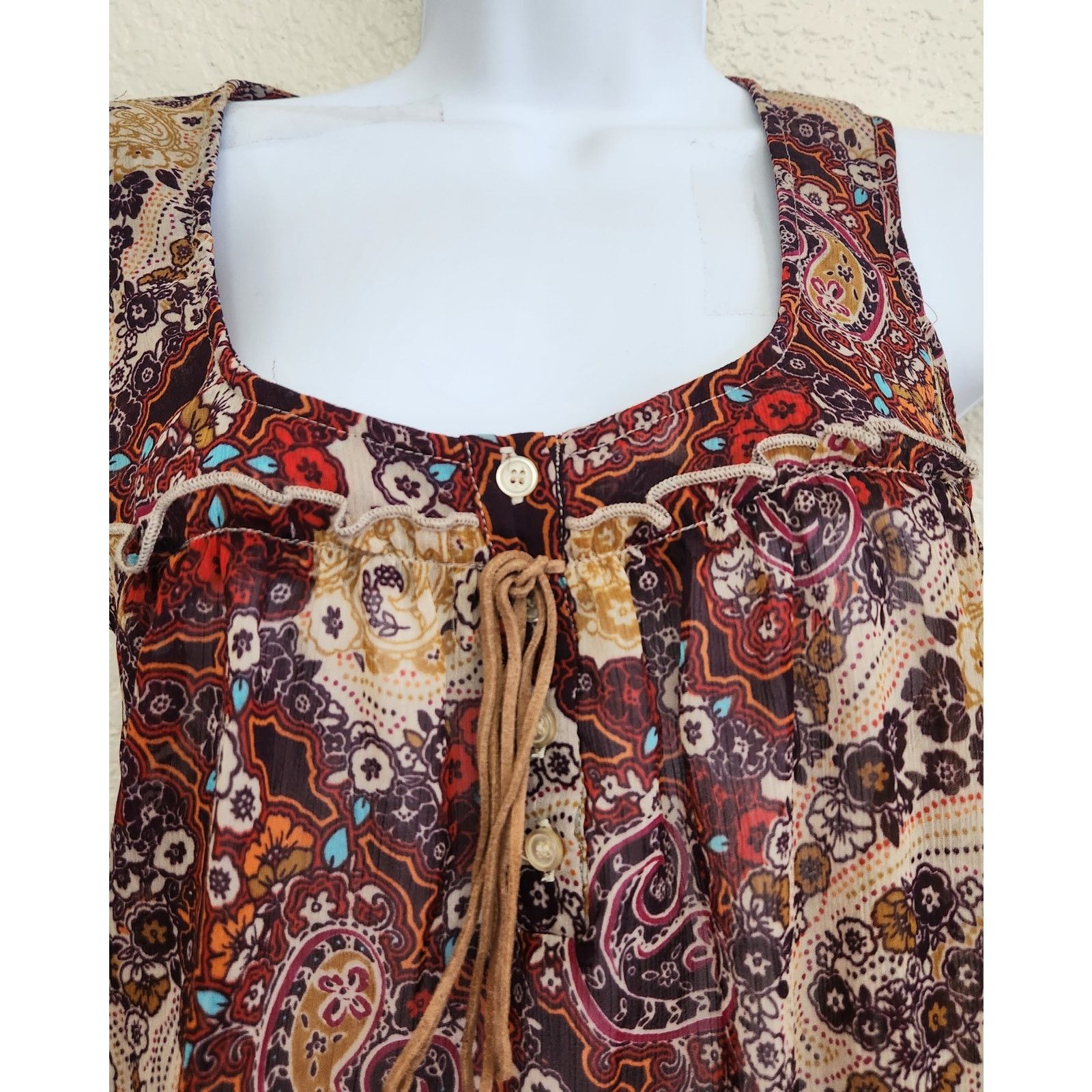Mossimo Mossimo Brown Red Floral Print Pleated Sleeveless Top Small Size S / US 4 / IT 40 - 3 Thumbnail