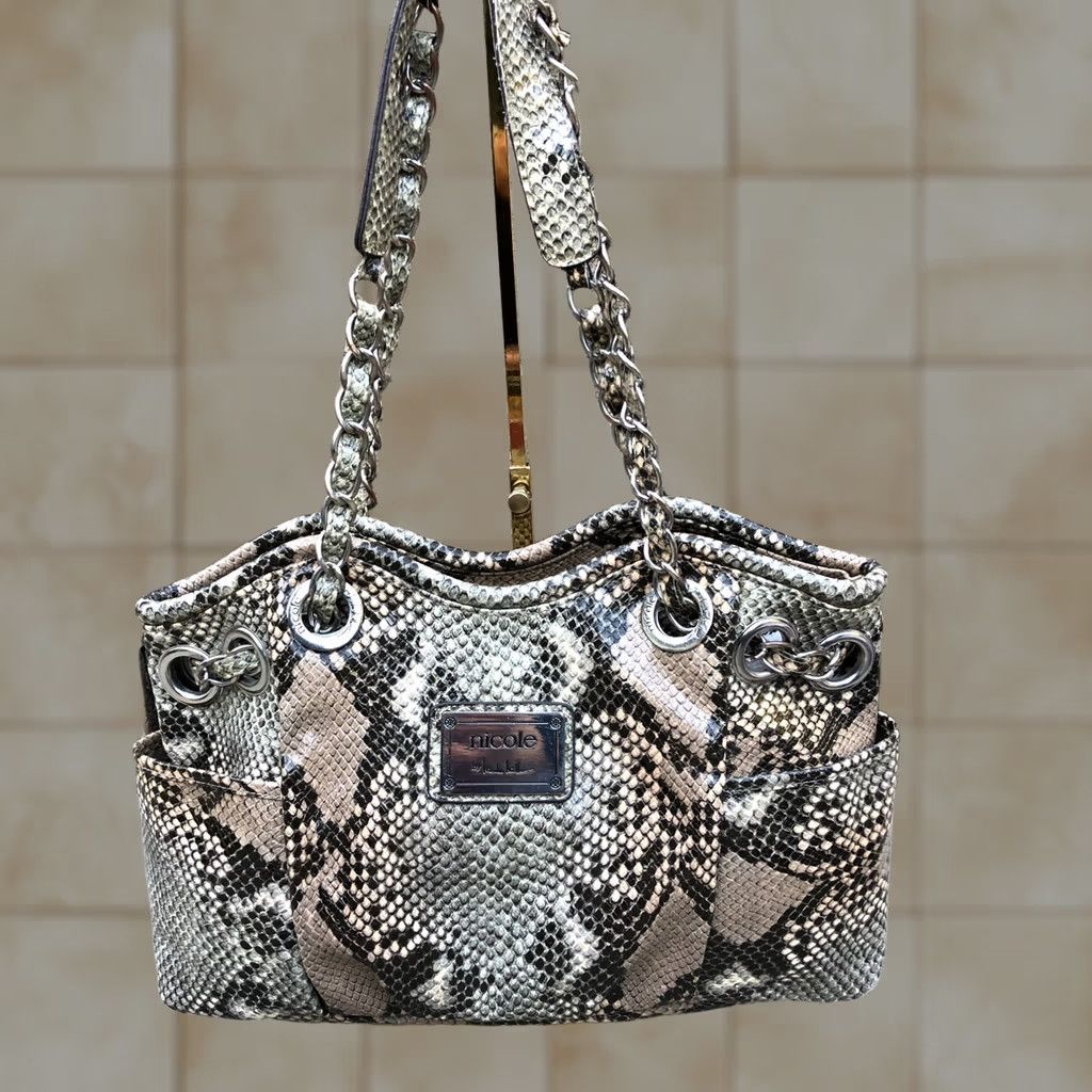 Nicole Miller NICOLE MILLER Snakeskin Hobo Purse Hand Bag Shoulder Medium Size Brown Size ONE SIZE - 1 Thumbnail
