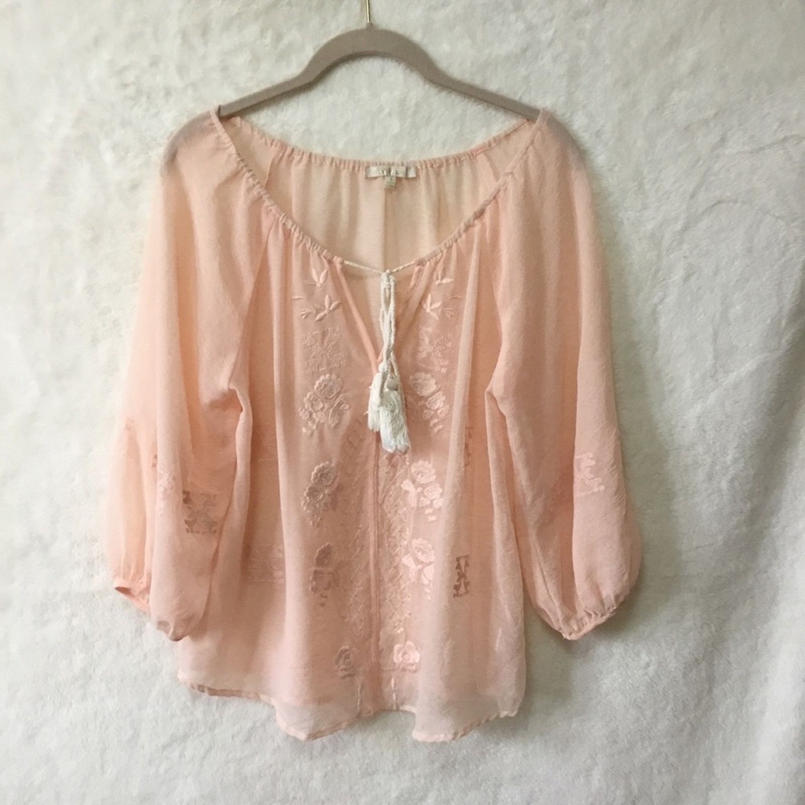 Other Under Skies Sheer Blush Flower Pattern Blouse Size S / US 4 / IT 40 - 2 Thumbnail