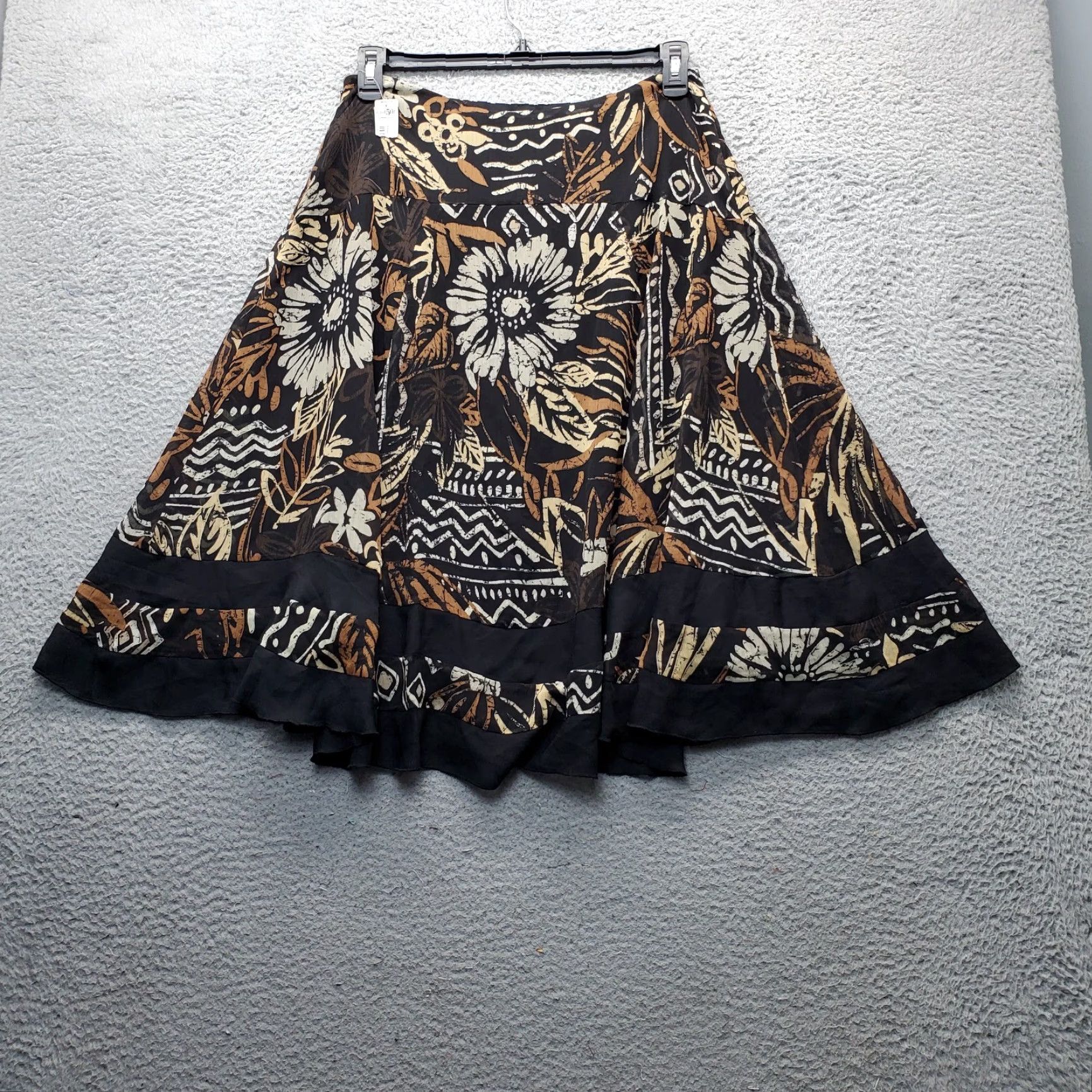 Vintage East 5th Skirt Women’s 12 Multi Palm Trees Print Flare Midi Lined Stretch Casual Linen? Size 34" / US 12 / IT 48 - 2 Thumbnail