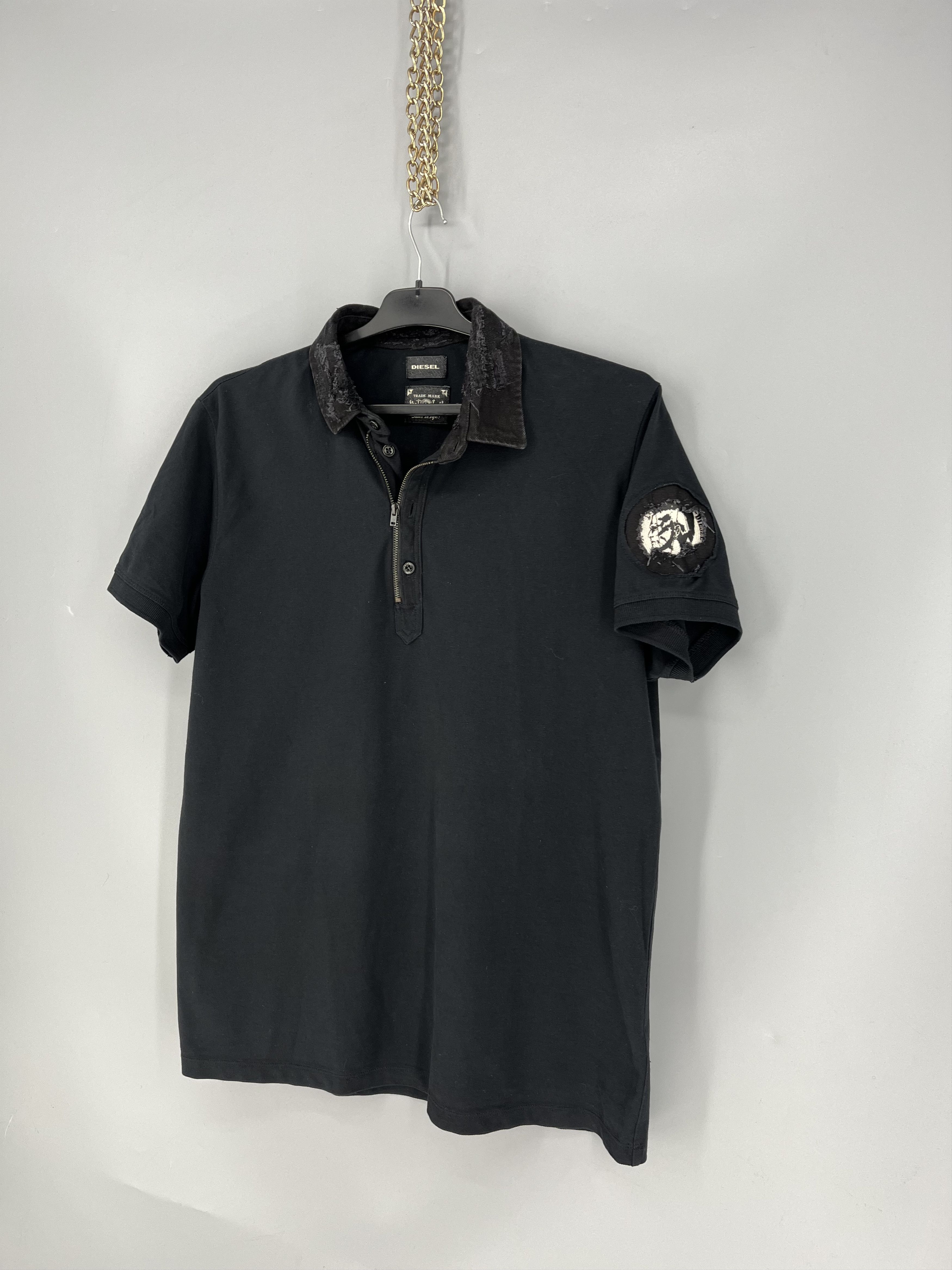Diesel 1 / 6 Y2K 00s DIESEL Distressed Denim Color Zip Polo Size US XL / EU 56 / 4 - 3 Thumbnail