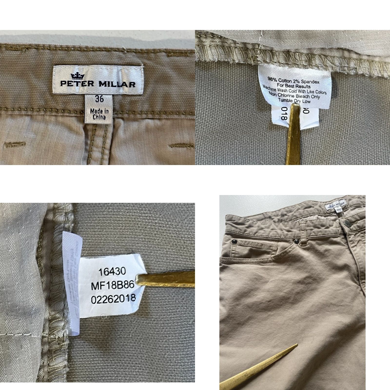 Peter Millar Peter Millar Crown Vintage Canvas Five-Pocket Pants Mens Sz 36x30 Tan Flat Front Stretch Denim Chino Size US 36 / EU 52 - 8 Thumbnail
