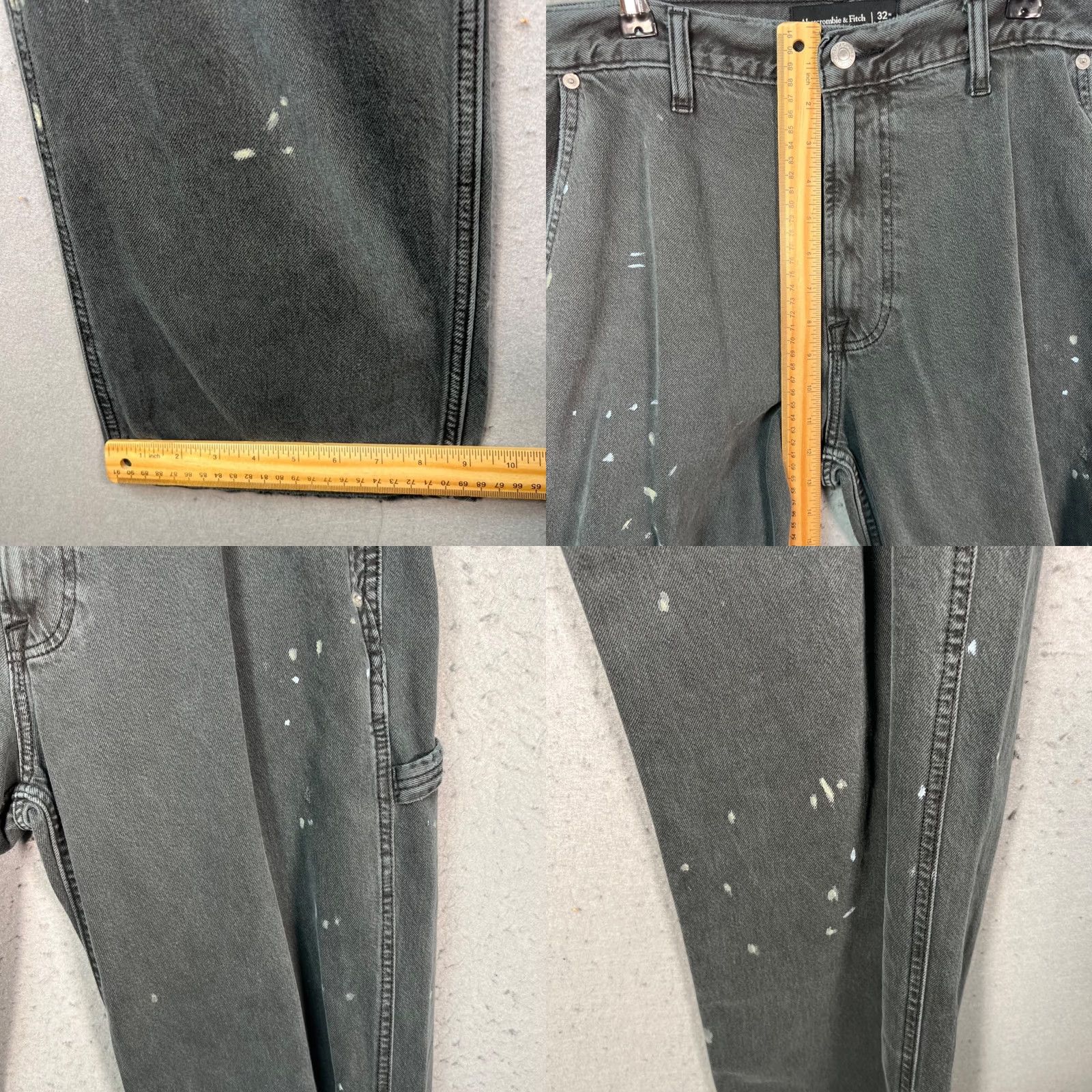 Abercrombie & Fitch Abercrombie & Fitch Mens Jeans 32 x 32 Gray Distressed Paint Splatter Baggy Straight Cotton Blend Mid Rise 32 Inseam Size US 32 / EU 48 - 8 Thumbnail