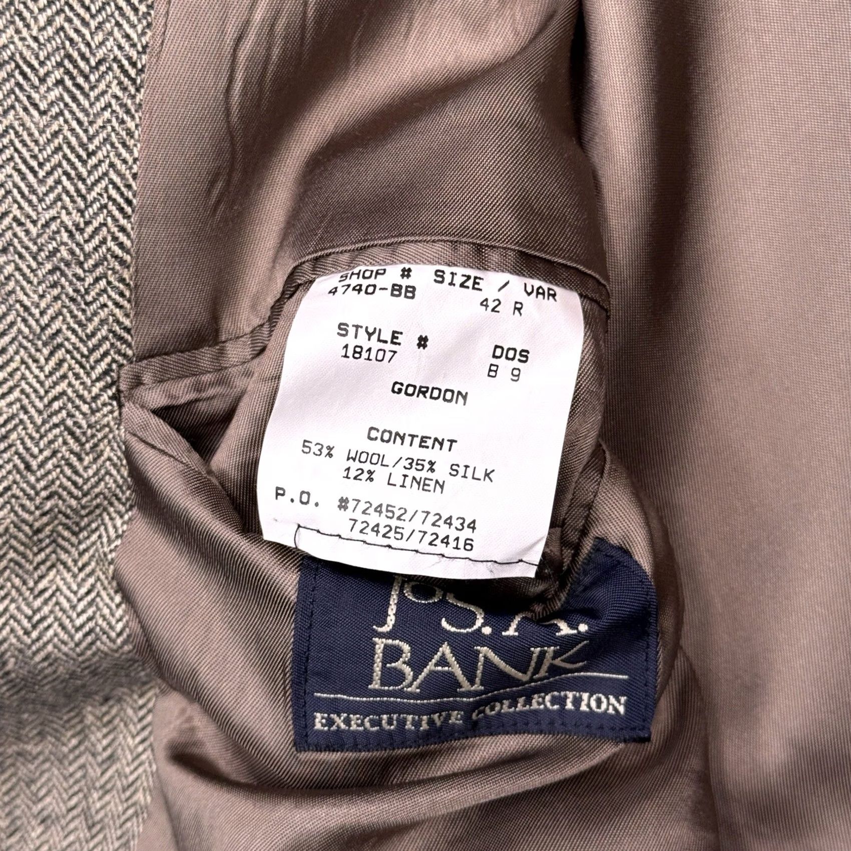 Jos. A. Bank Jos A Bank Blazer Sport Coat 42R Tan Wool Silk Linen Herringbone Tweed Size 42R - 7 Thumbnail