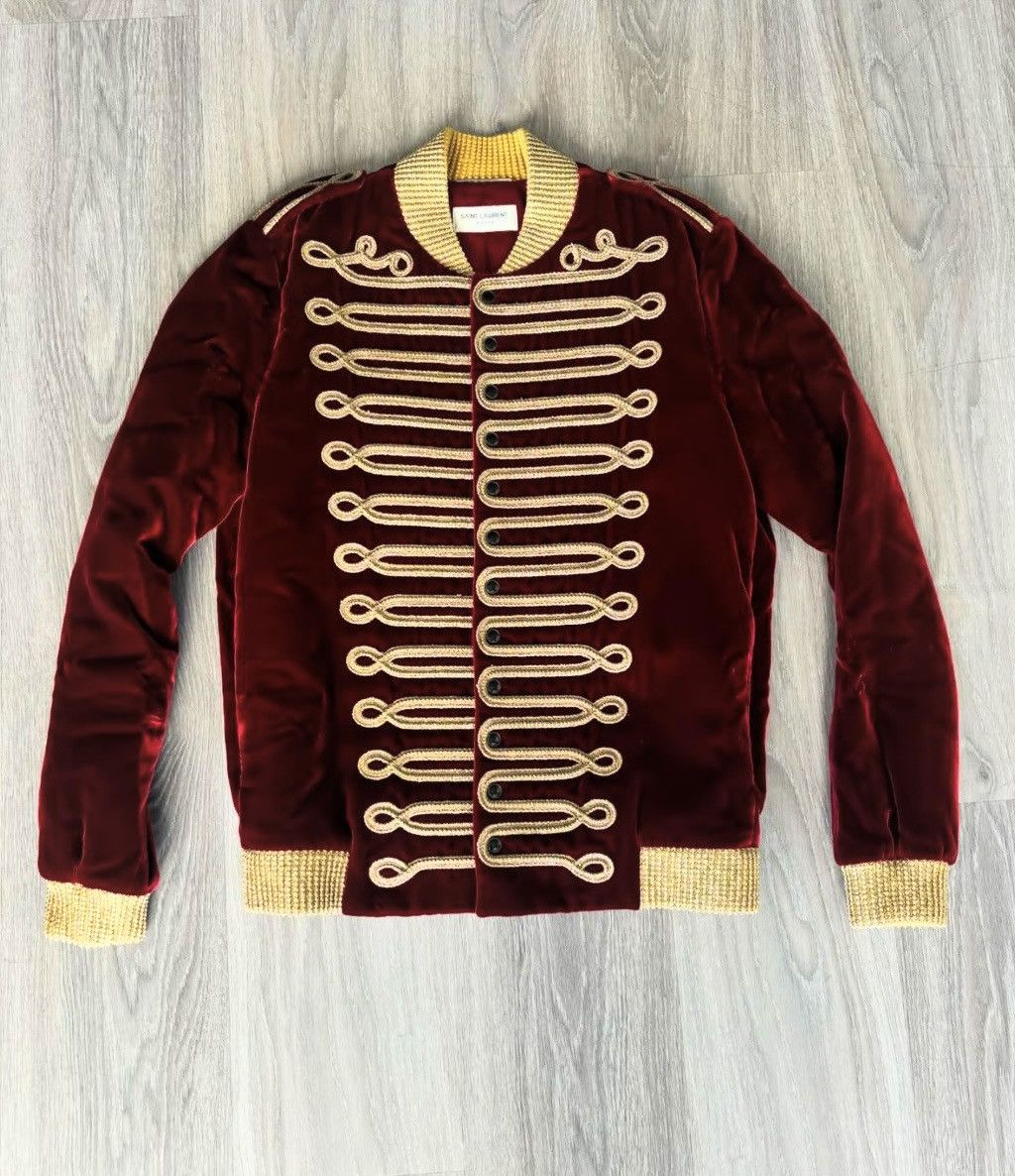 image of Saint Laurent Paris Saint Laurent Teddy Velour Jacket in Burgandy, Men's (Size XS)