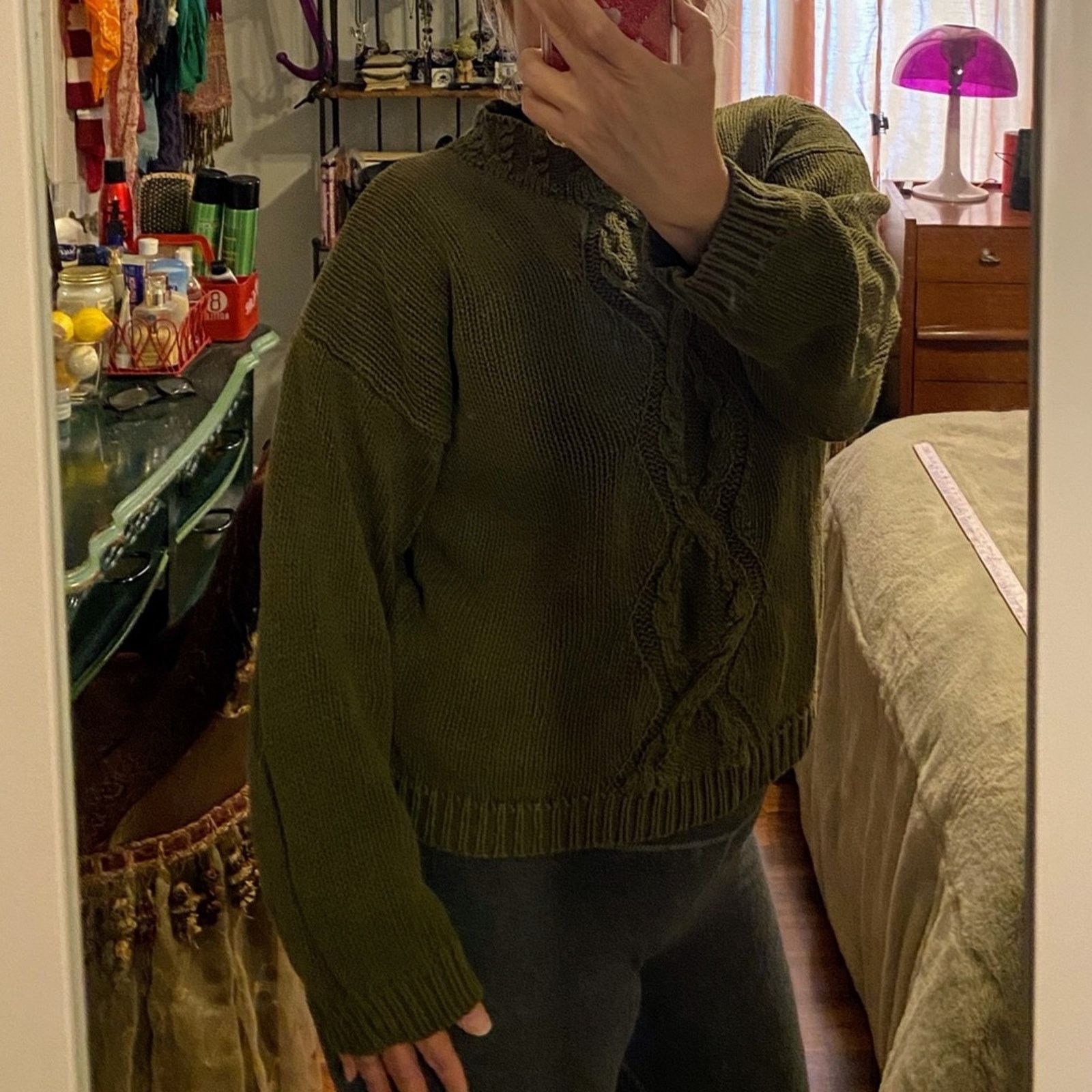 Other Fast Pace Chunky knit Olive Green Sweater Size M / US 6-8 / IT 42-44 - 8 Thumbnail