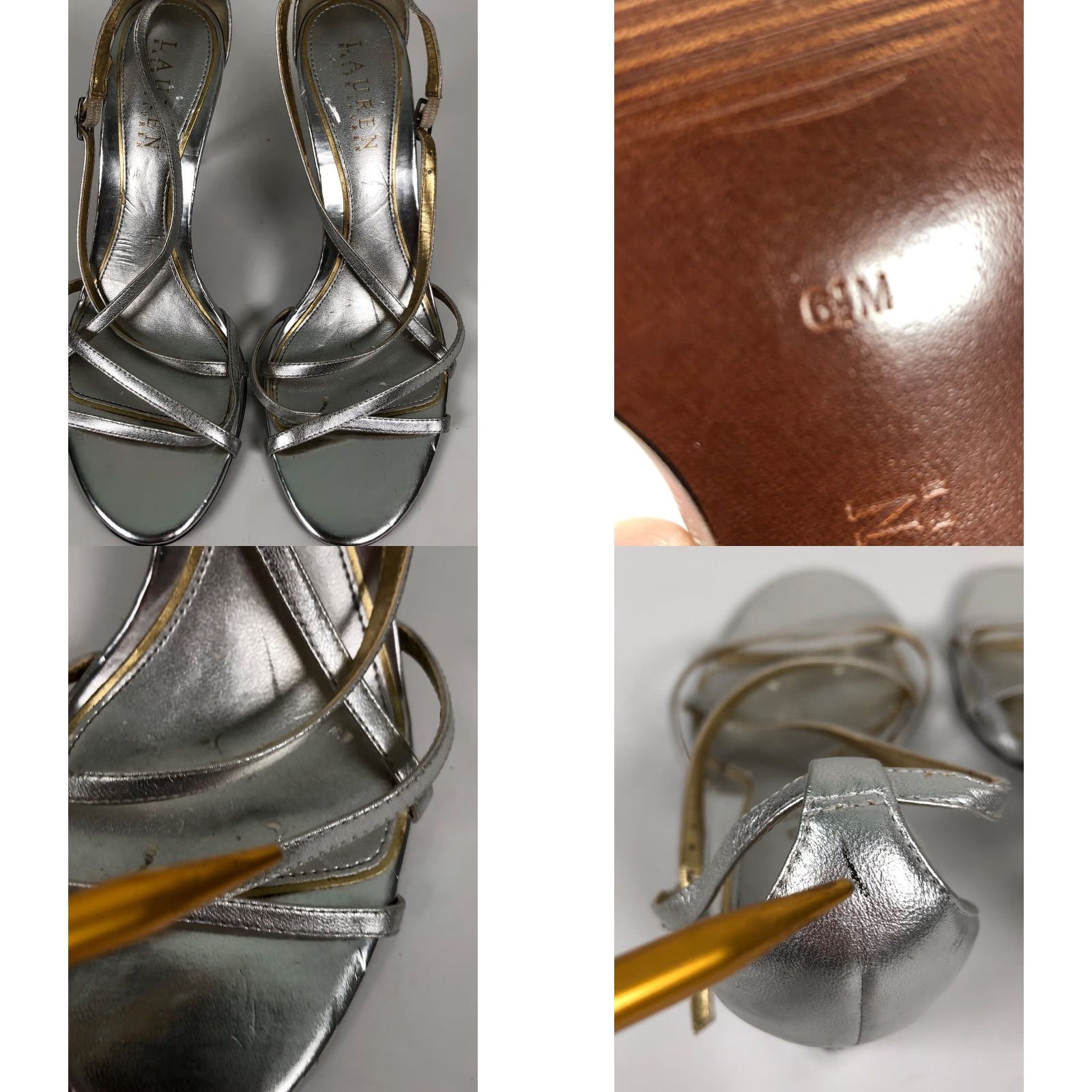 Ralph Lauren Ralph Lauren Womens 6.5 Silver Leather 3.5" Heels Stiletto Open Toe Buckle Dress Shoes Size M / US 6-8 / IT 42-44 - 8 Thumbnail