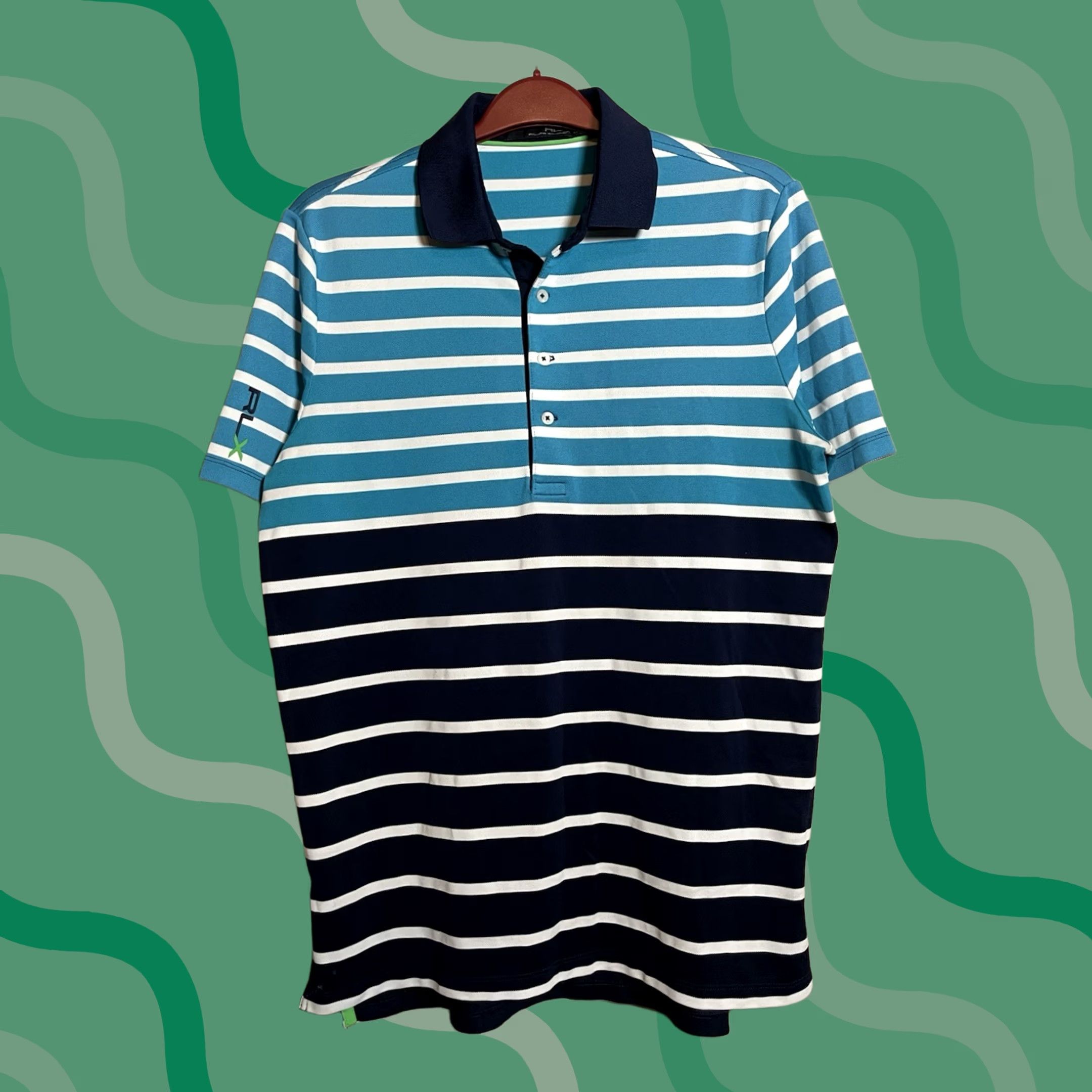 RLX Ralph Lauren VINTAGE RLX Ralph Lauren Polo Shirt Mens Medium Blue White Striped Short Sleeve Button Collared 30 Length 22 Pit to Pit (D438) Size US M / EU 48-50 / 2 - 1 Thumbnail
